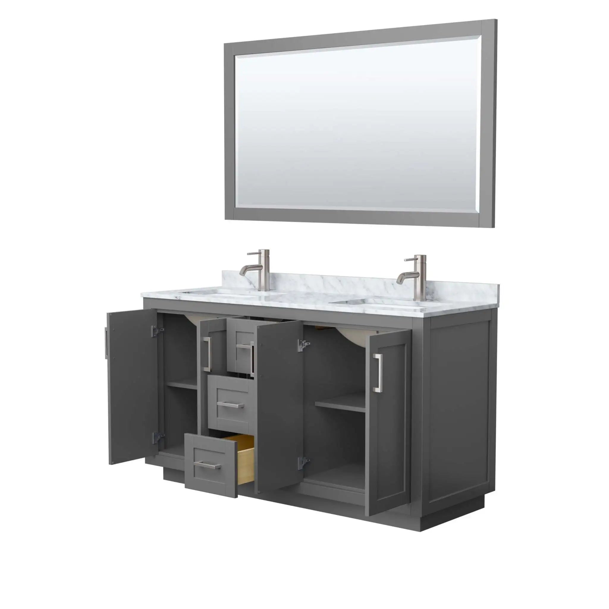 60" Miranda Double Bathroom Vanity in Dark Gray with Brushed Nickel Trim & 58" Mirror by Wyndham