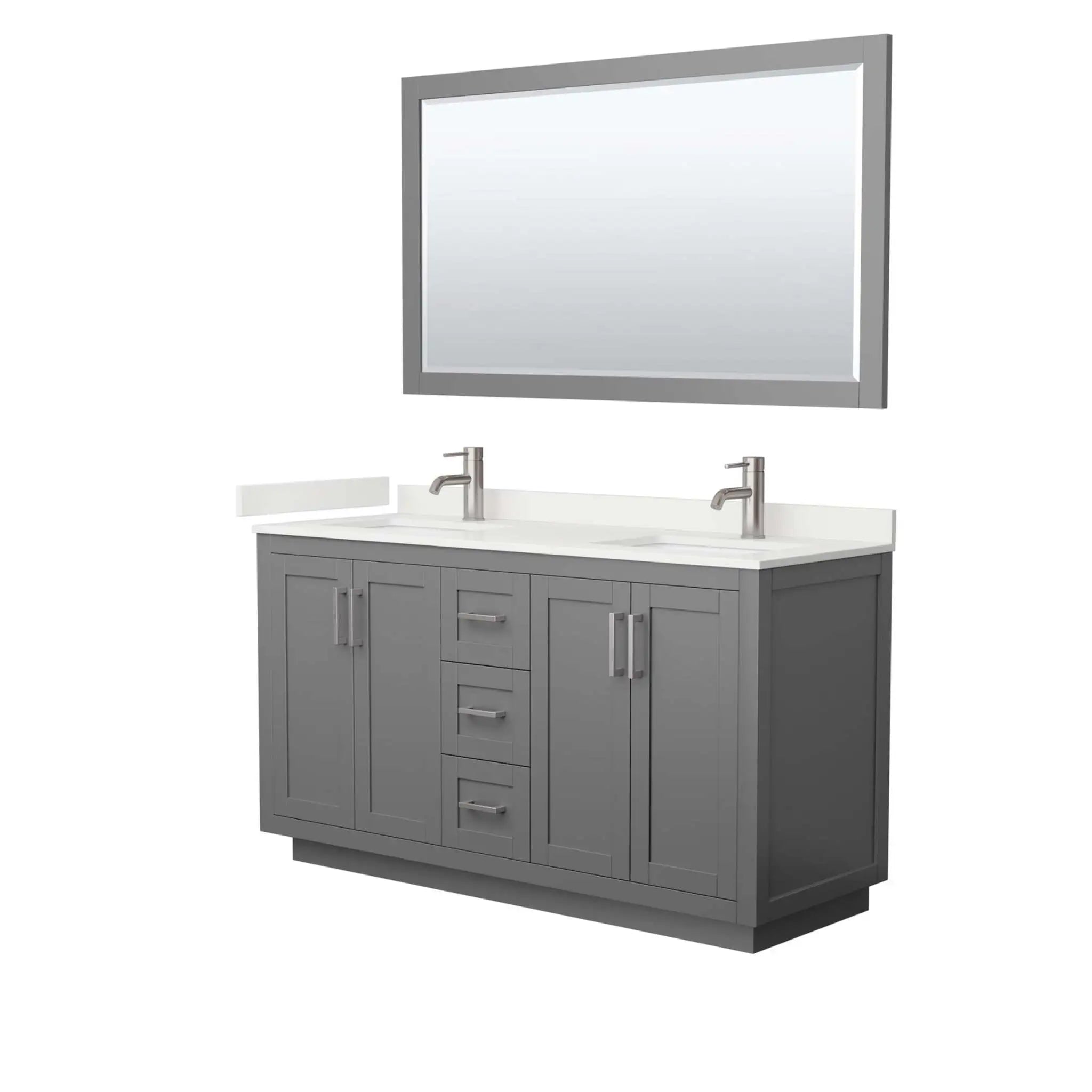 60" Miranda Double Bathroom Vanity in Dark Gray with Brushed Nickel Trim & 58" Mirror by Wyndham