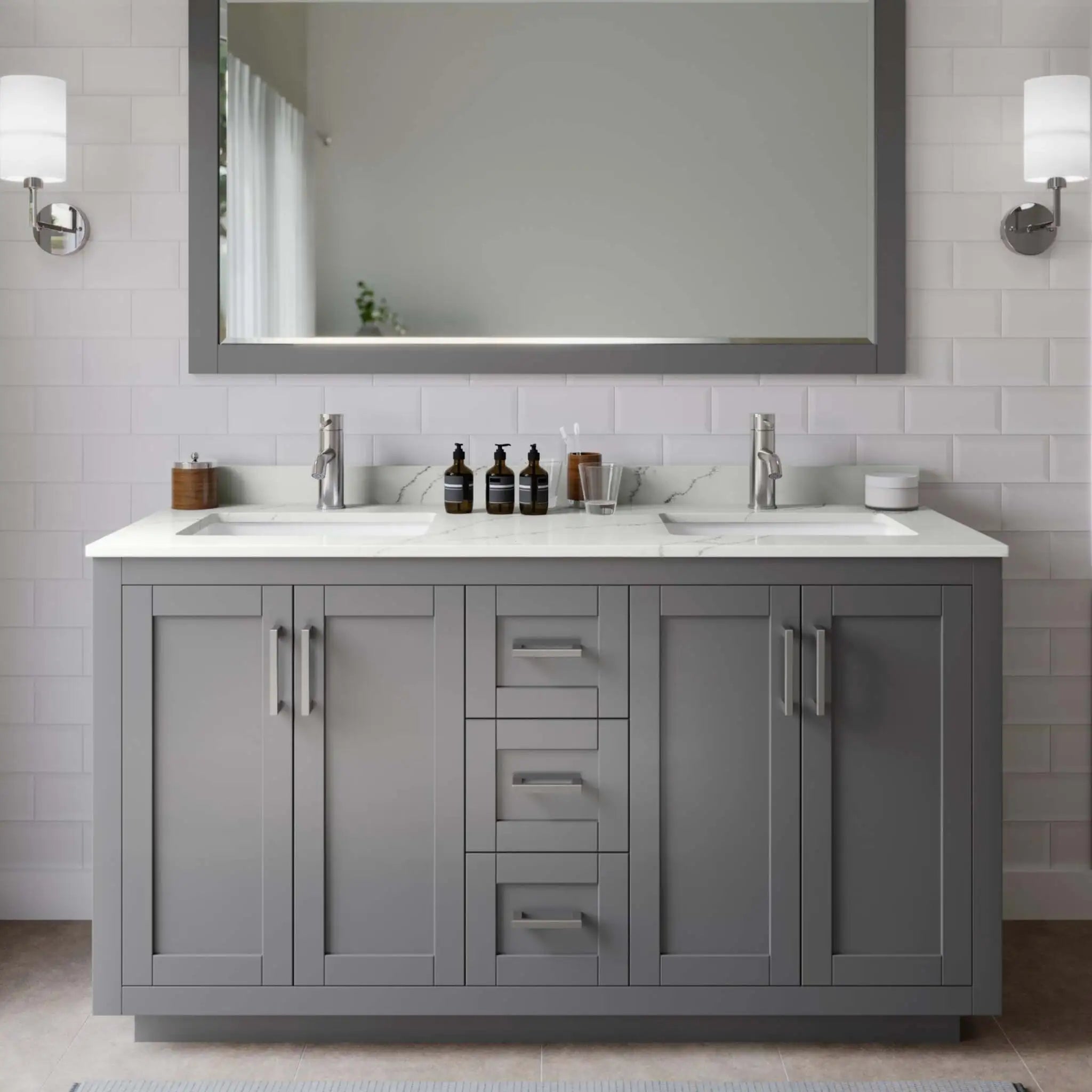 60" Miranda Double Bathroom Vanity in Dark Gray with Brushed Nickel Trim by Wyndham