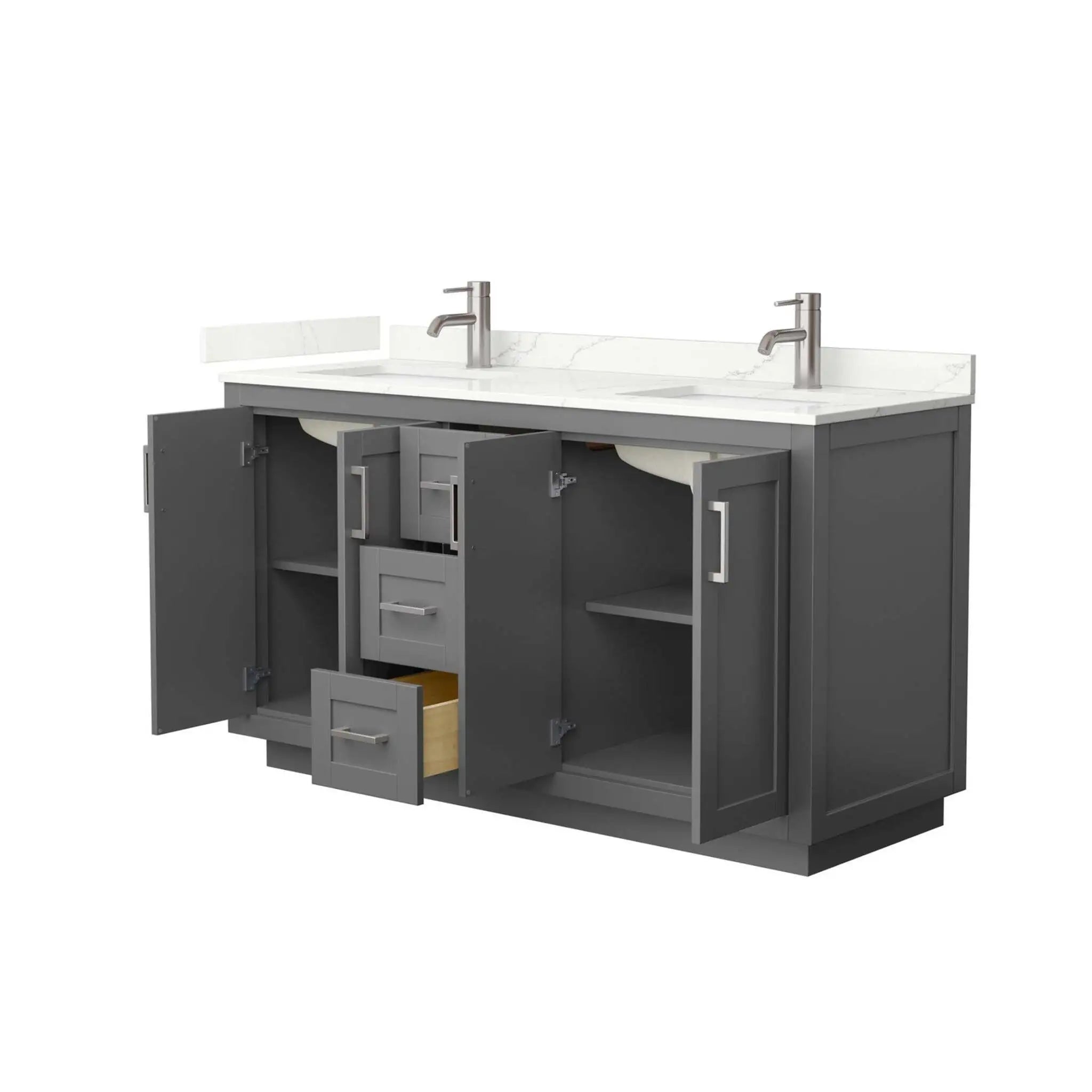 60" Miranda Double Bathroom Vanity in Dark Gray with Brushed Nickel Trim by Wyndham