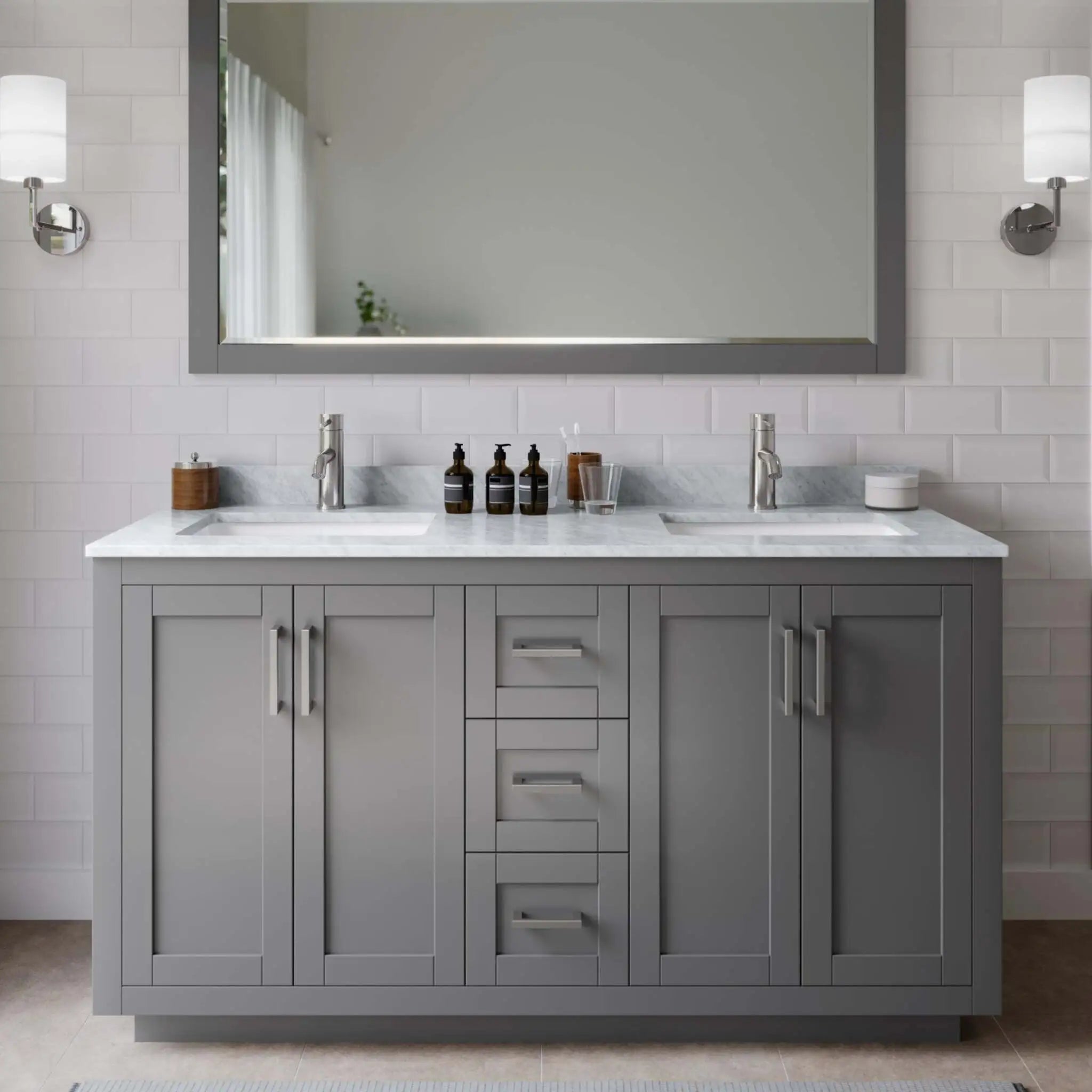 60" Miranda Double Bathroom Vanity in Dark Gray with Brushed Nickel Trim by Wyndham