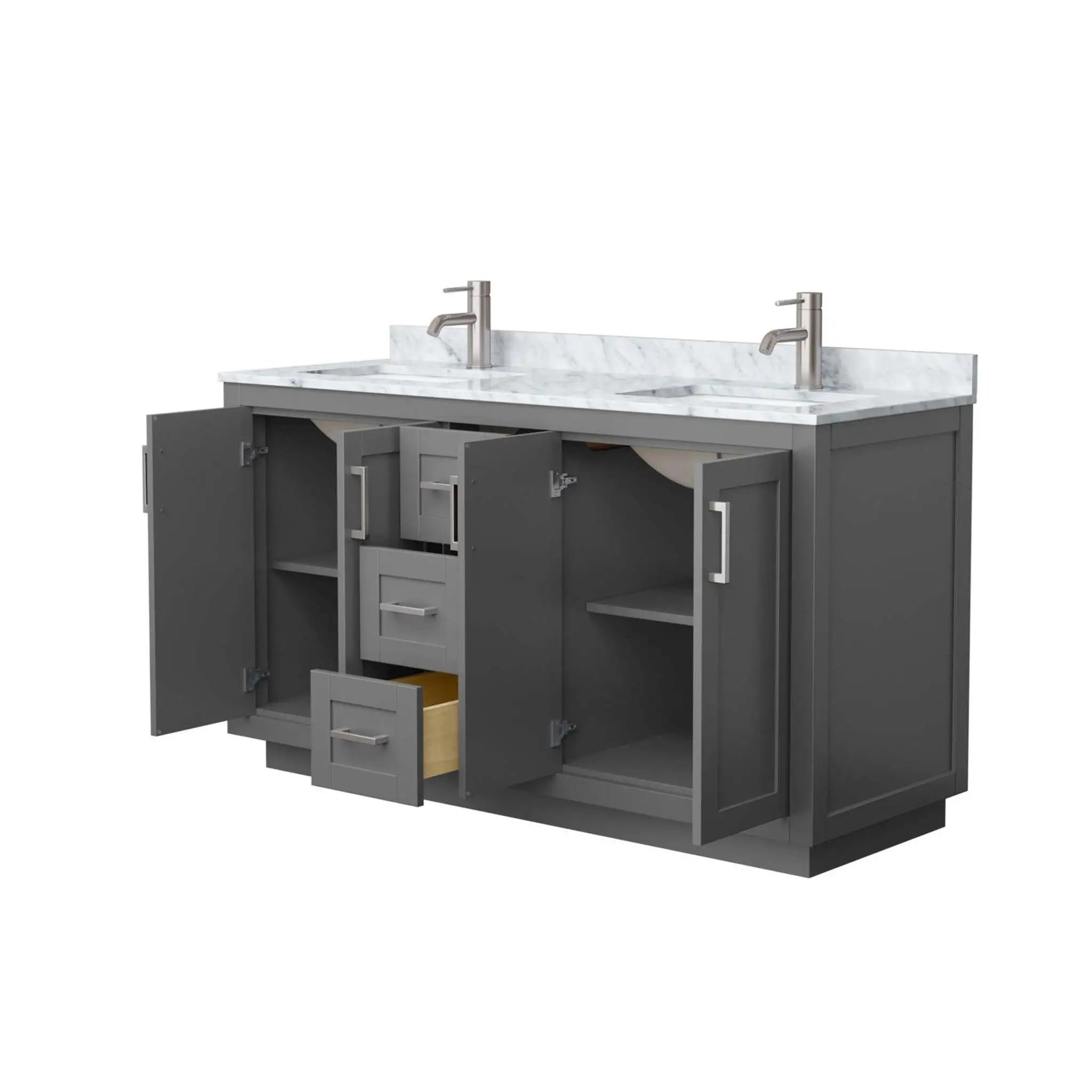60" Miranda Double Bathroom Vanity in Dark Gray with Brushed Nickel Trim by Wyndham