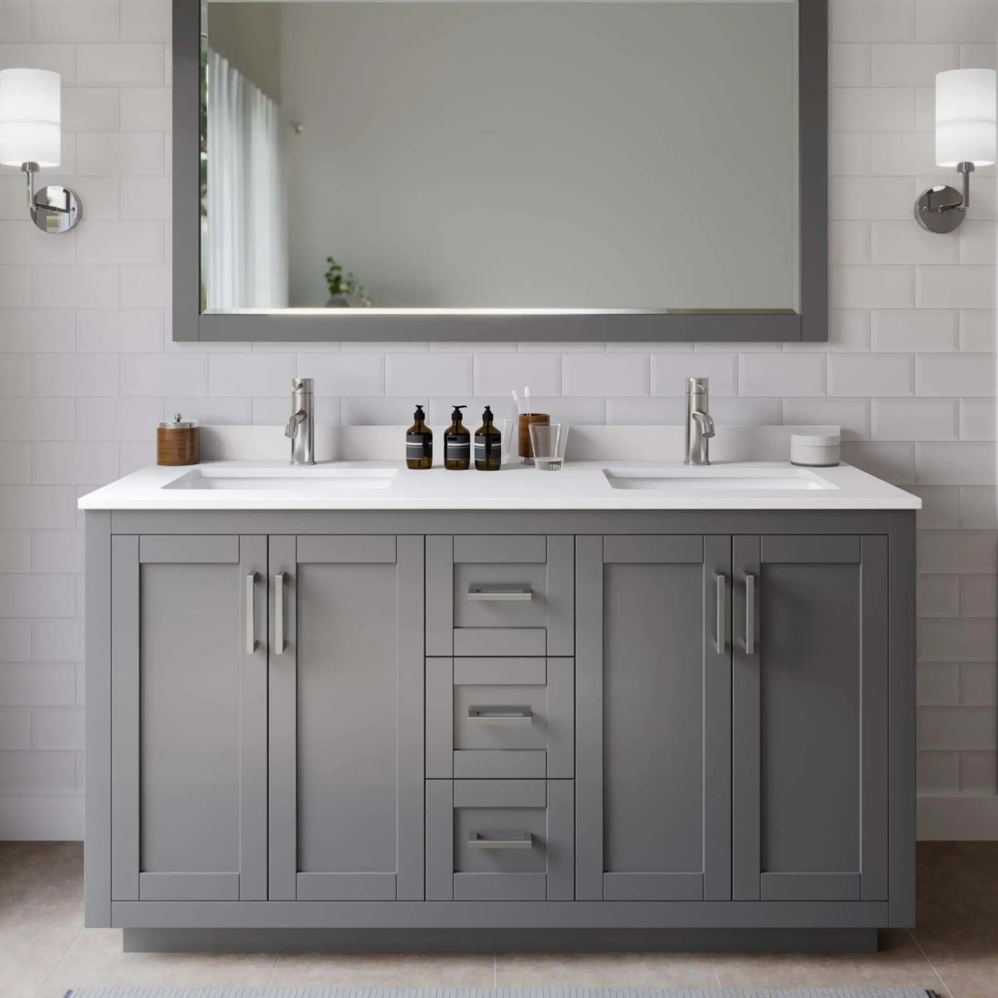 60" Miranda Double Bathroom Vanity in Dark Gray with Brushed Nickel Trim by Wyndham
