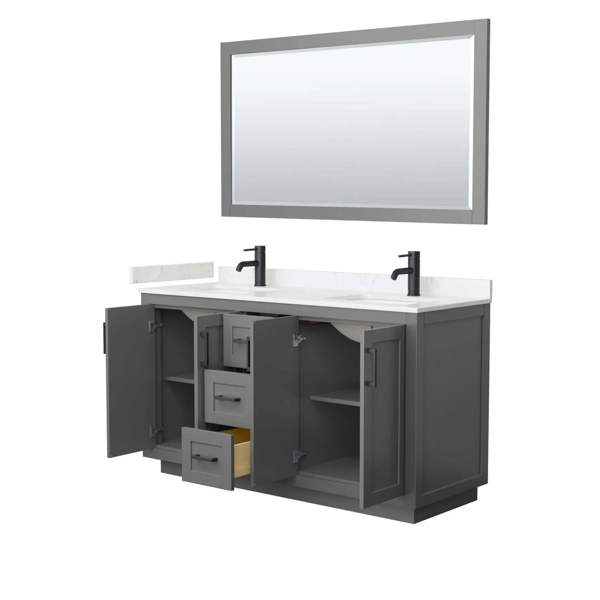 60" Miranda Double Bathroom Vanity in Dark Gray with Matte Black Trim & 58" Mirror by Wyndham