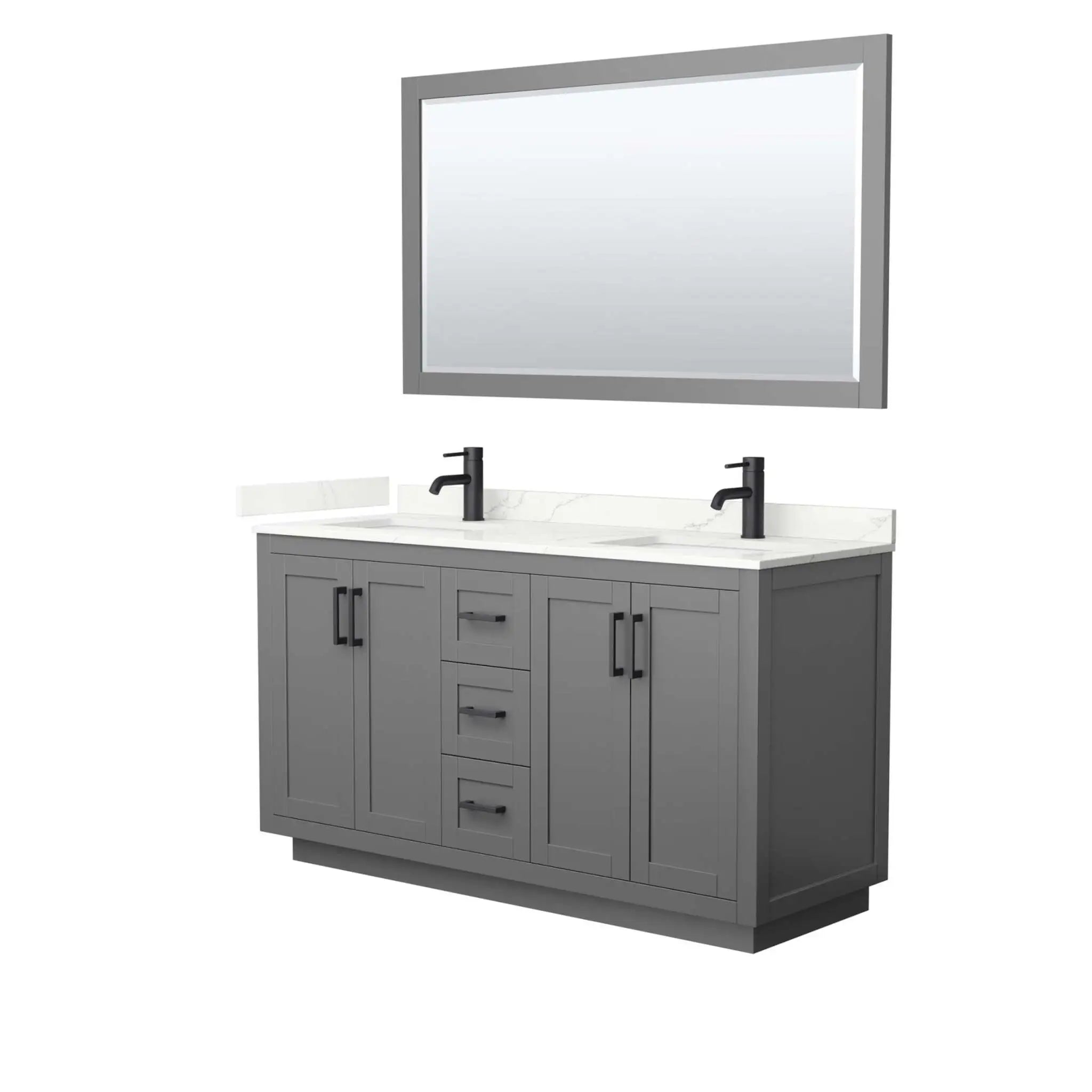 60" Miranda Double Bathroom Vanity in Dark Gray with Matte Black Trim & 58" Mirror by Wyndham