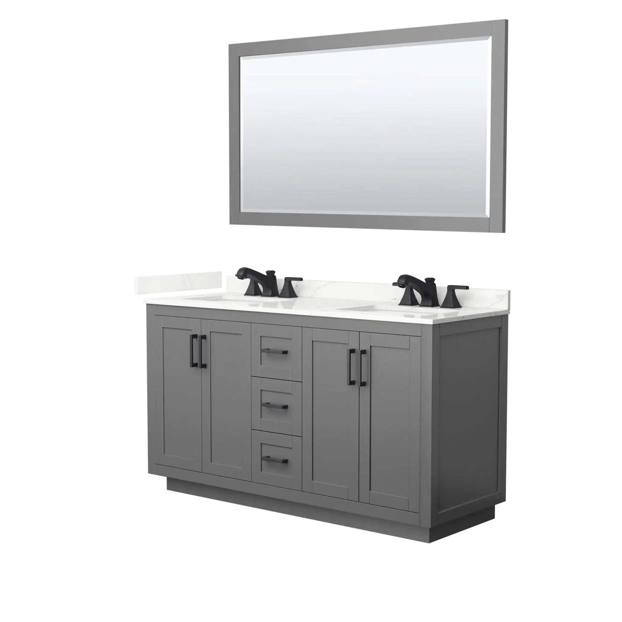 60" Miranda Double Bathroom Vanity in Dark Gray with Matte Black Trim & 58" Mirror by Wyndham