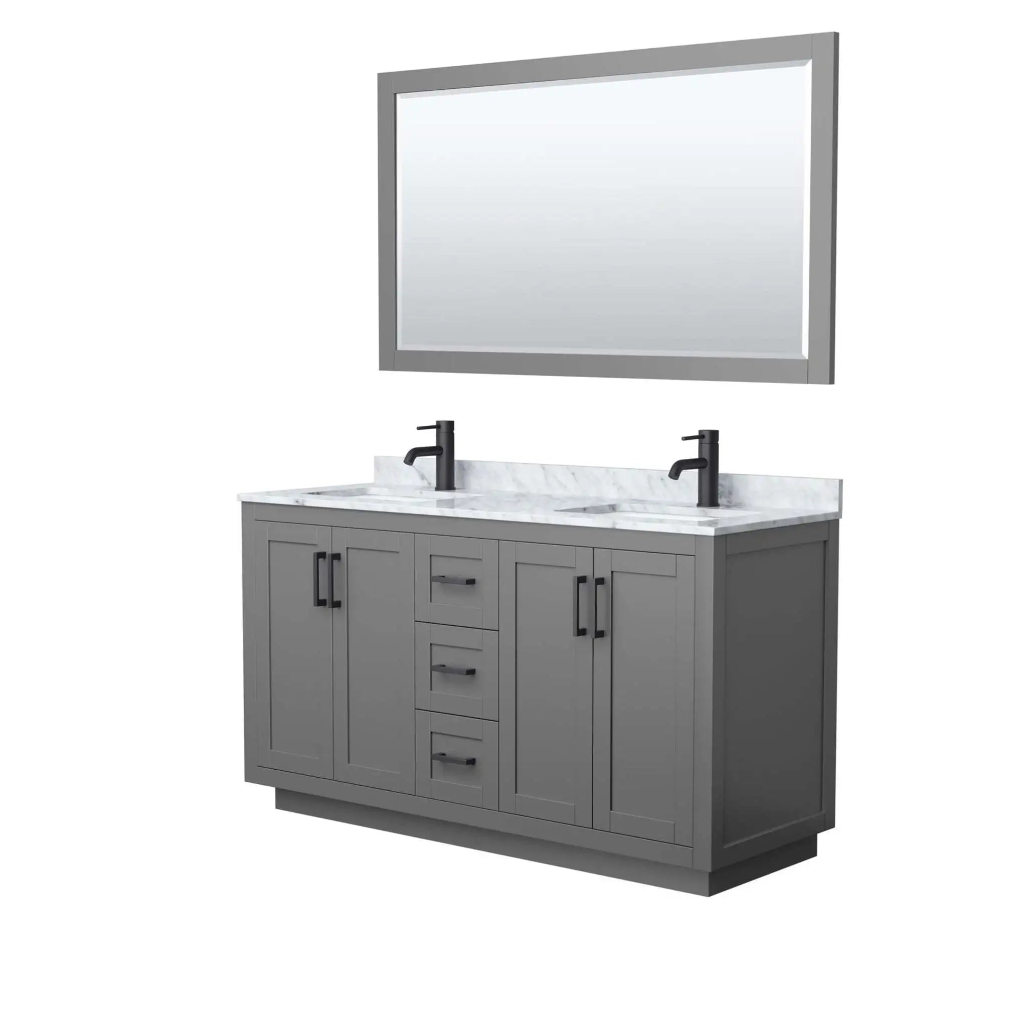 60" Miranda Double Bathroom Vanity in Dark Gray with Matte Black Trim & 58" Mirror by Wyndham