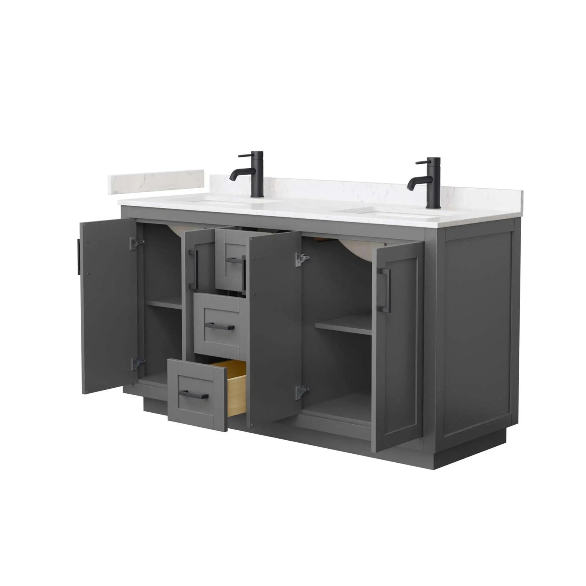 60" Miranda Double Bathroom Vanity in Dark Gray with Matte Black Trim by Wyndham