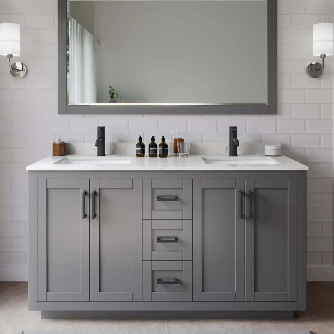 60" Miranda Double Bathroom Vanity in Dark Gray with Matte Black Trim by Wyndham