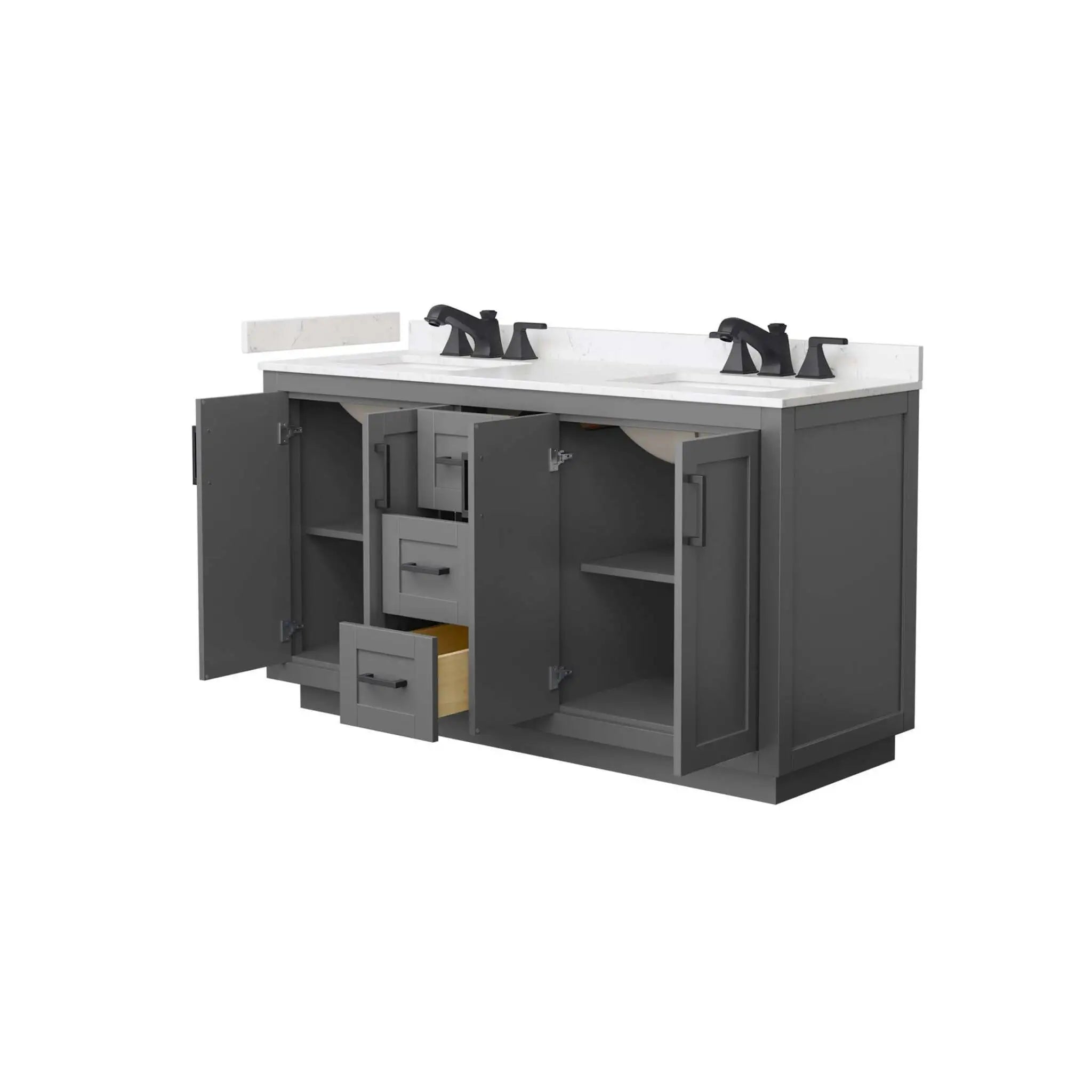 60" Miranda Double Bathroom Vanity in Dark Gray with Matte Black Trim by Wyndham