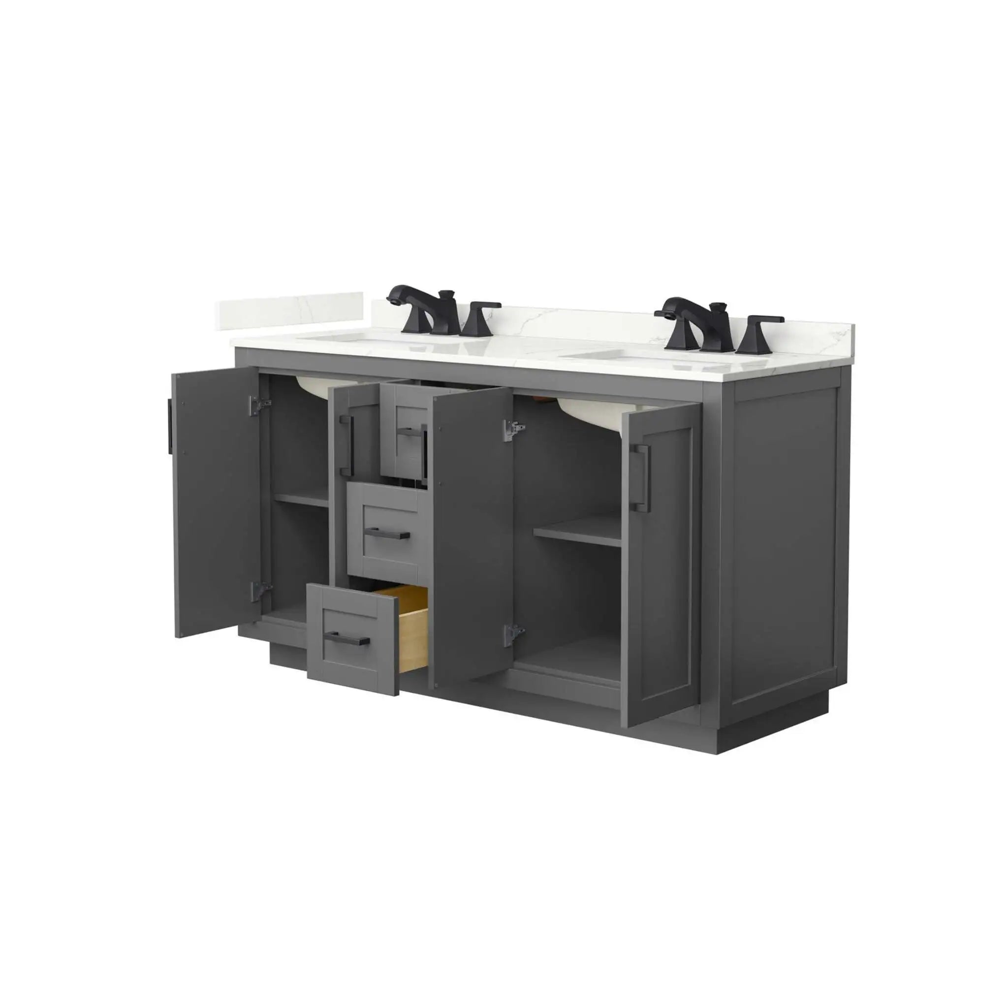 60" Miranda Double Bathroom Vanity in Dark Gray with Matte Black Trim by Wyndham