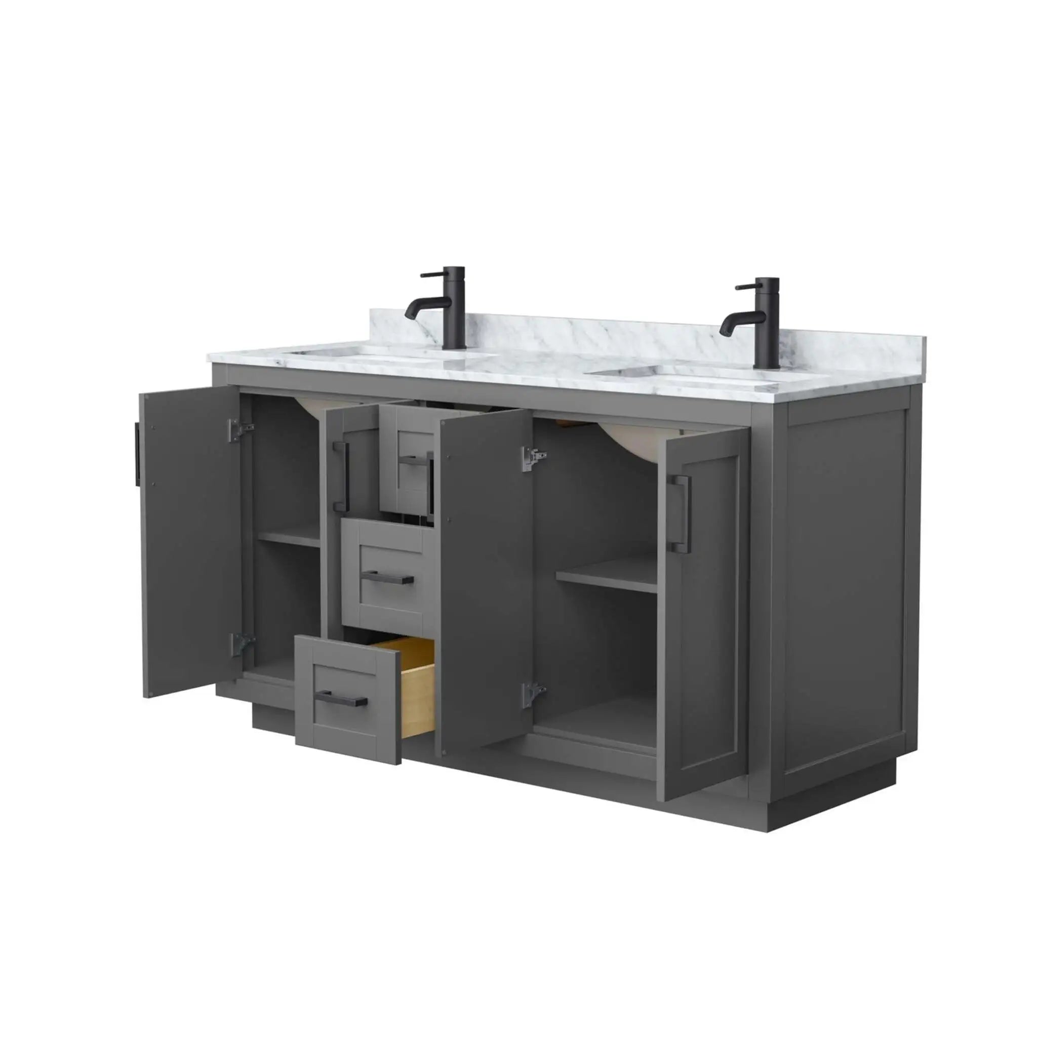60" Miranda Double Bathroom Vanity in Dark Gray with Matte Black Trim by Wyndham