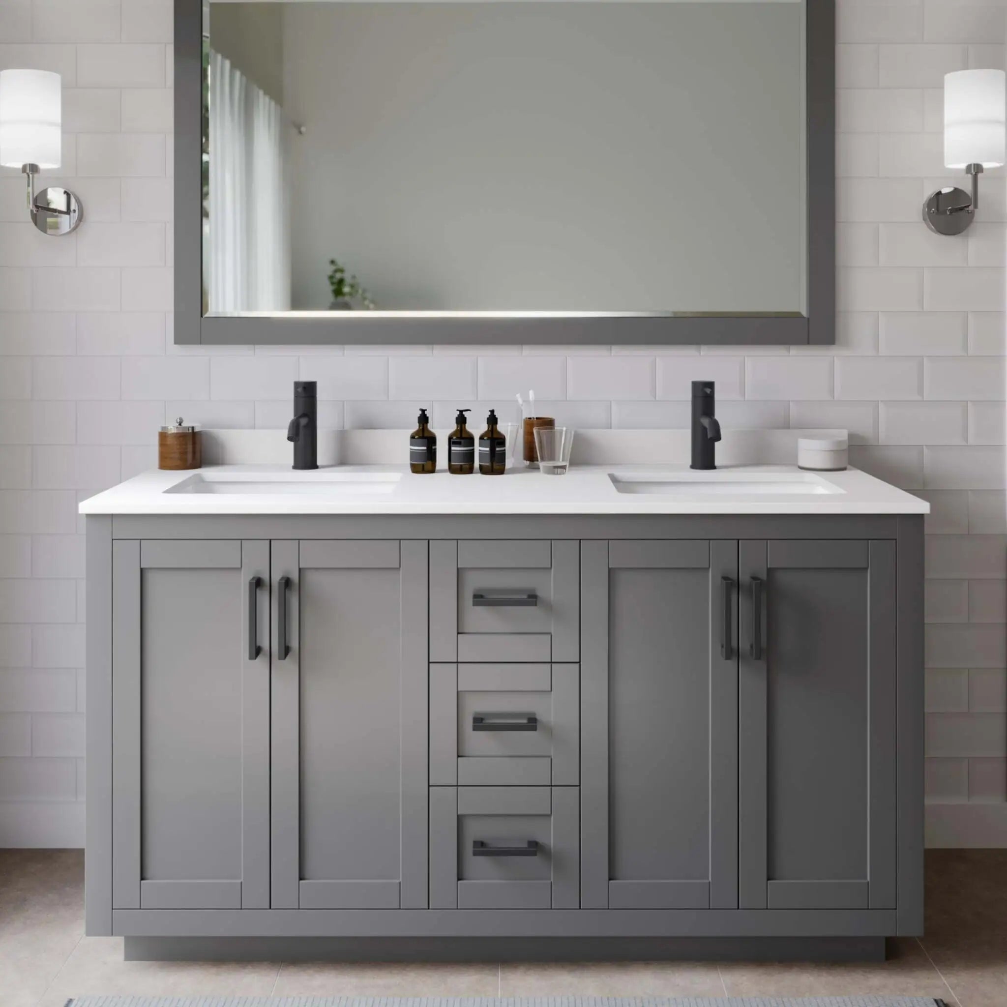 60" Miranda Double Bathroom Vanity in Dark Gray with Matte Black Trim by Wyndham