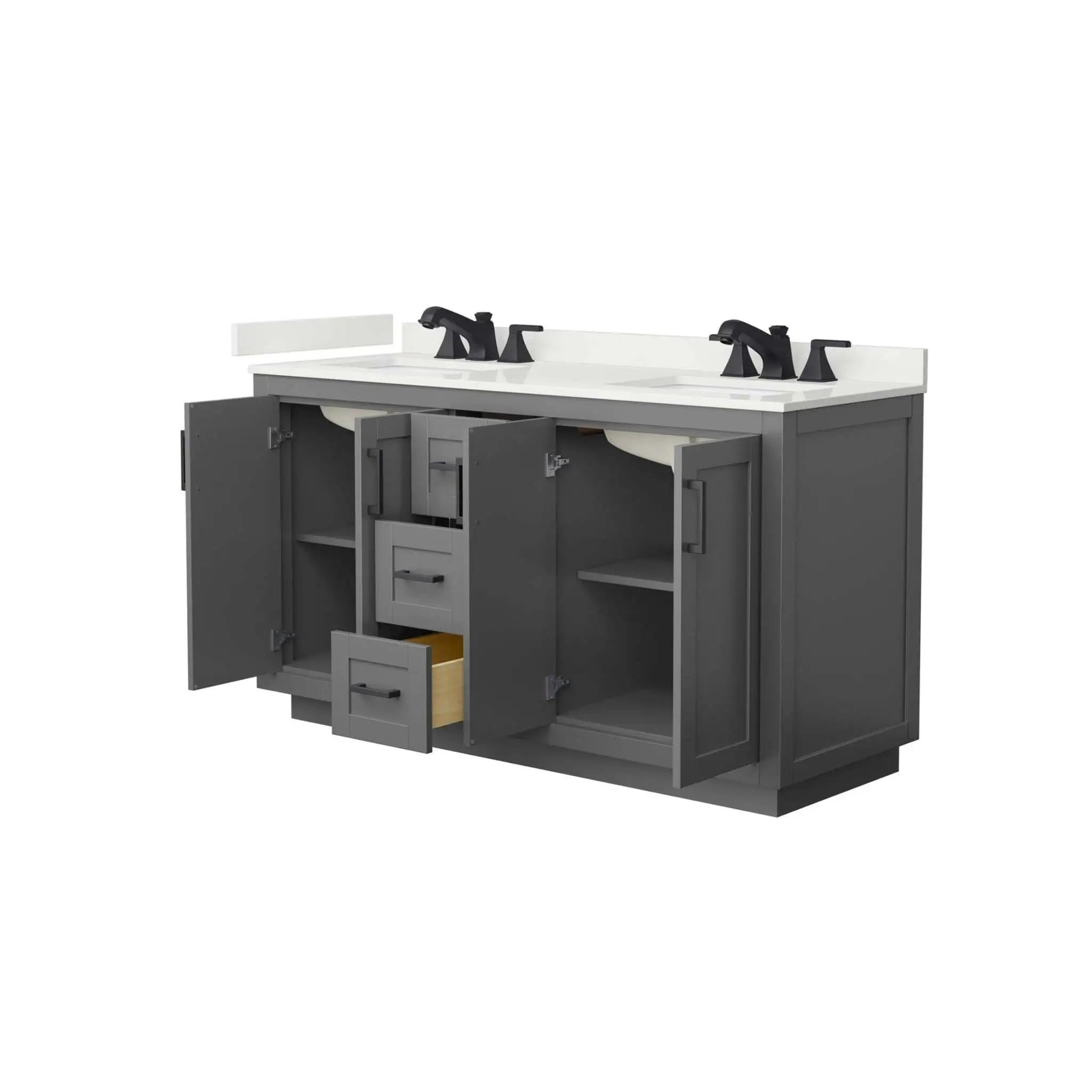 60" Miranda Double Bathroom Vanity in Dark Gray with Matte Black Trim by Wyndham
