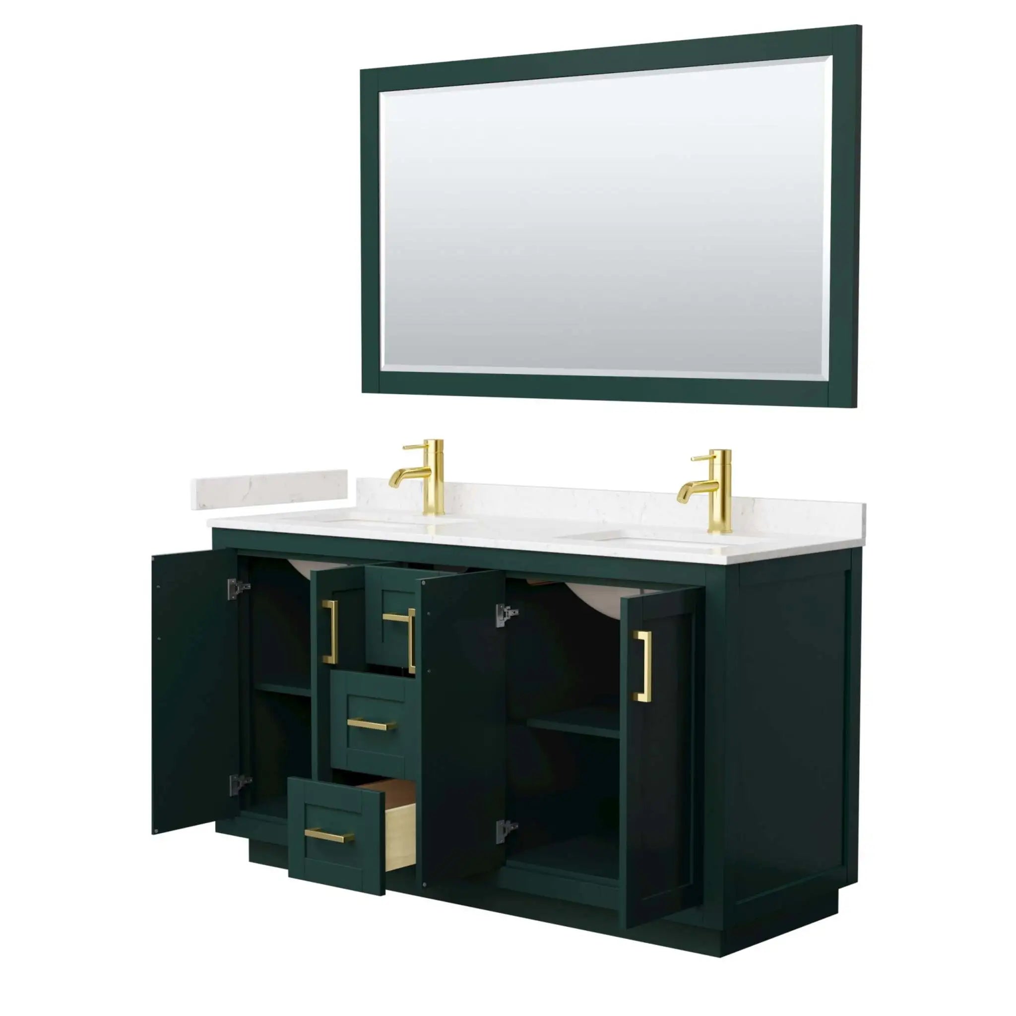 60" Miranda Double Bathroom Vanity in Green with Brushed Gold Trim & 58" Mirror by Wyndham