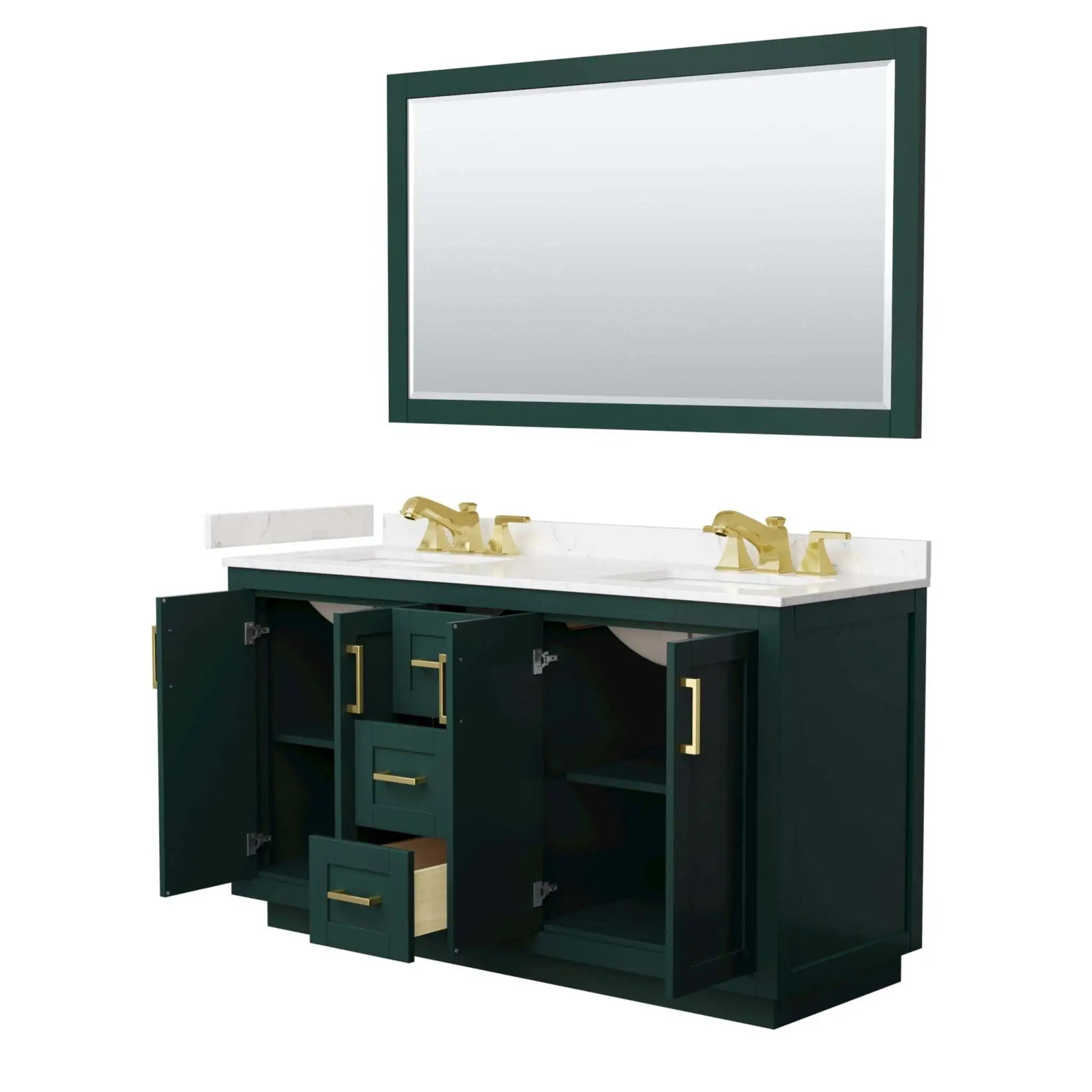 60" Miranda Double Bathroom Vanity in Green with Brushed Gold Trim & 58" Mirror by Wyndham