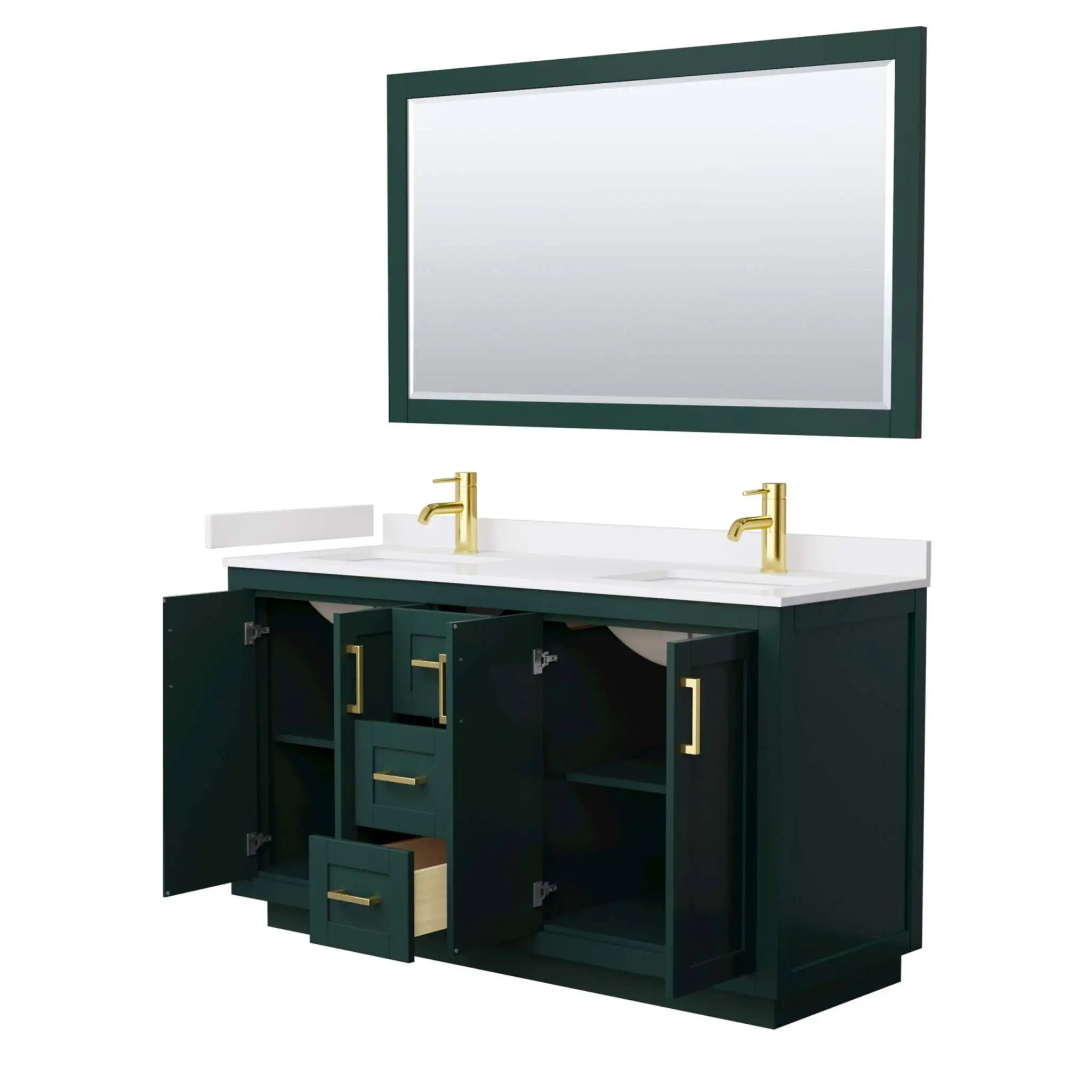 60" Miranda Double Bathroom Vanity in Green with Brushed Gold Trim & 58" Mirror by Wyndham