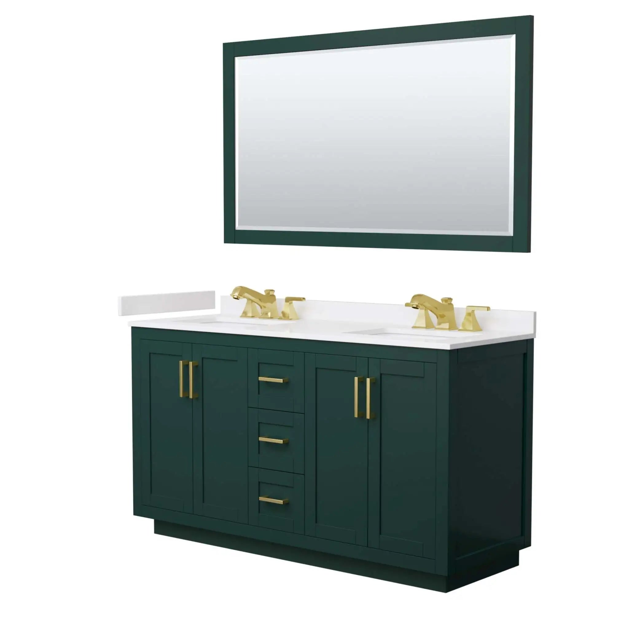60" Miranda Double Bathroom Vanity in Green with Brushed Gold Trim & 58" Mirror by Wyndham