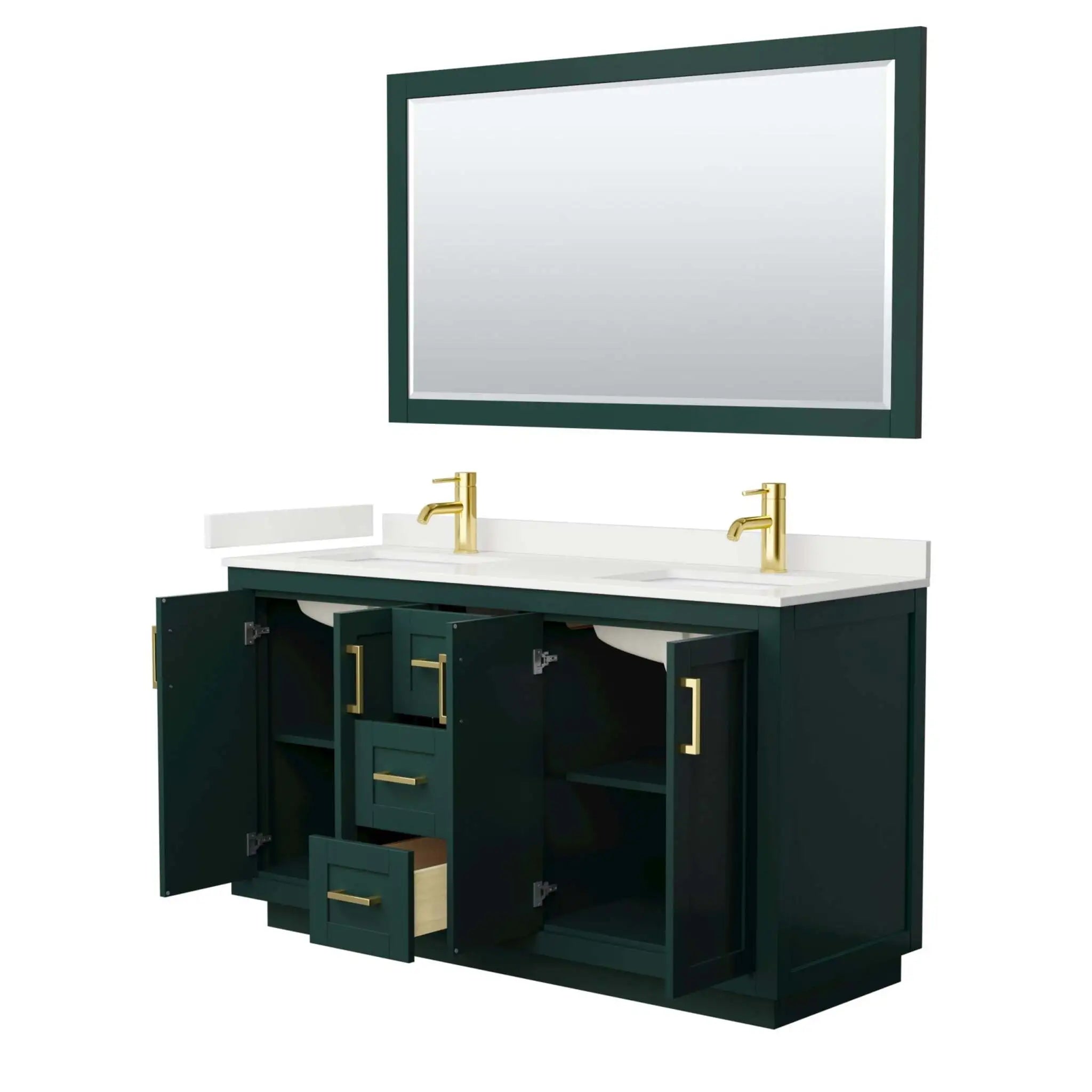 60" Miranda Double Bathroom Vanity in Green with Brushed Gold Trim & 58" Mirror by Wyndham