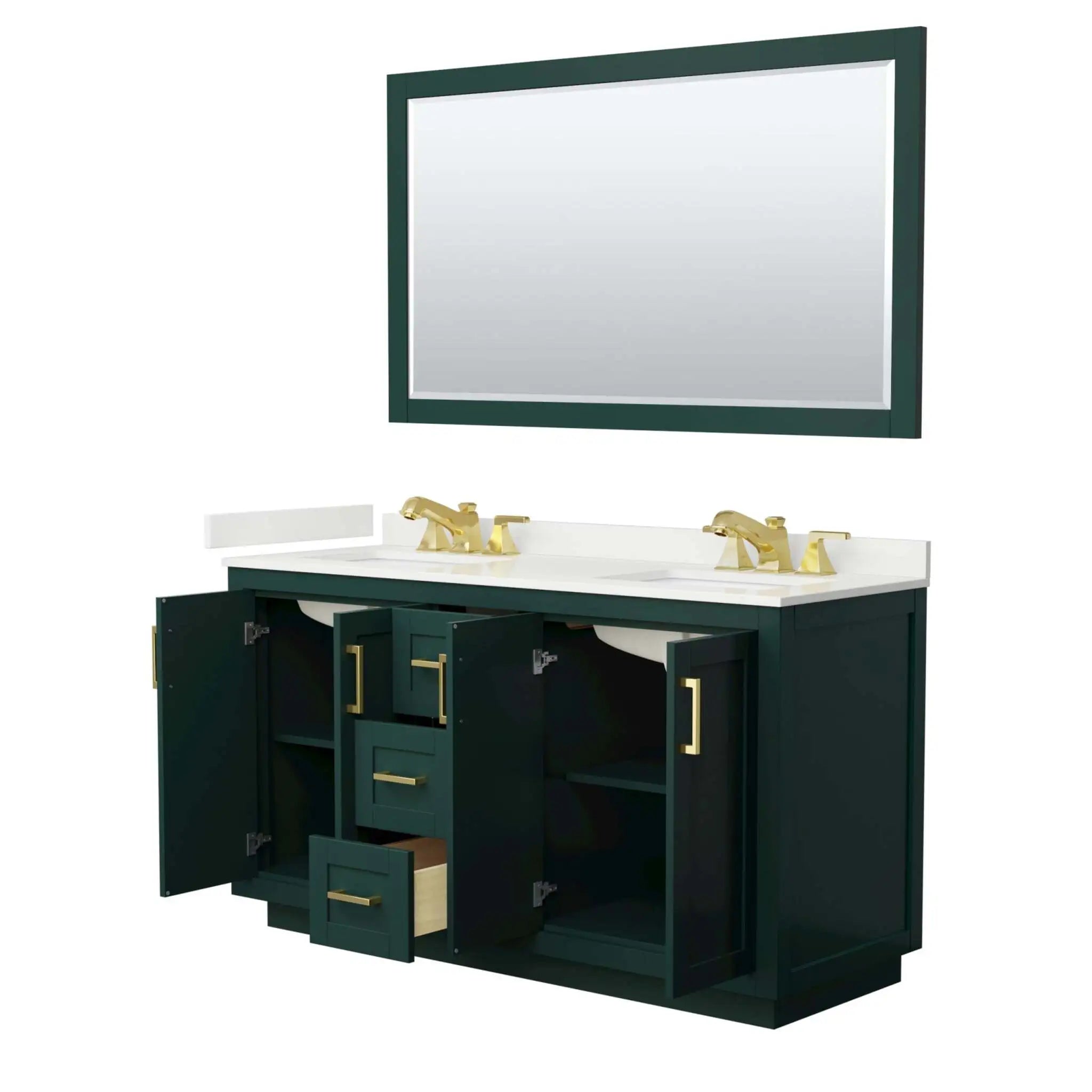60" Miranda Double Bathroom Vanity in Green with Brushed Gold Trim & 58" Mirror by Wyndham