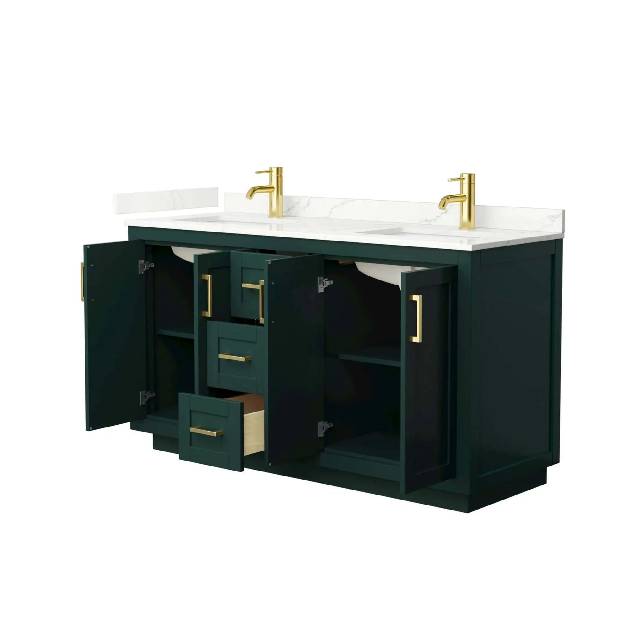 60" Miranda Double Bathroom Vanity in Green with Brushed Gold Trim by Wyndham