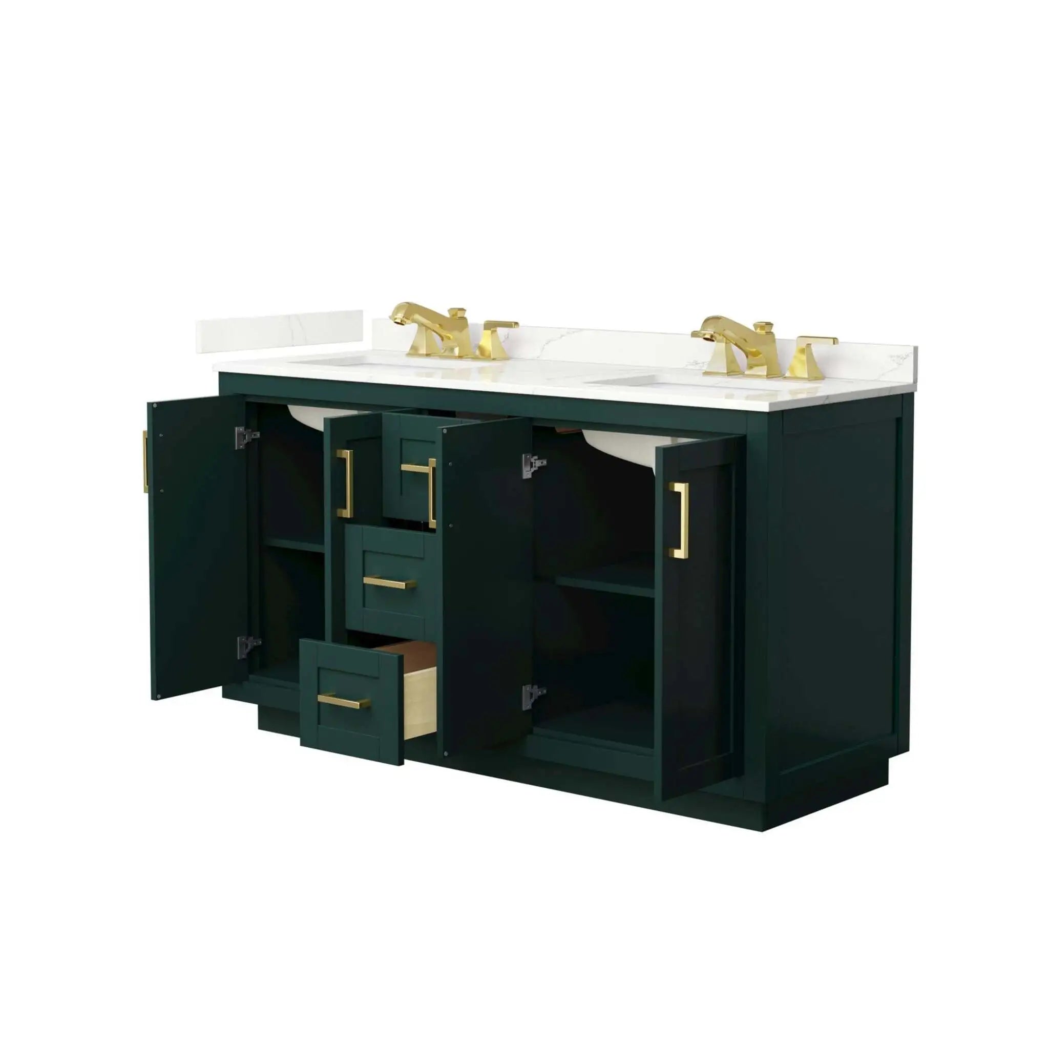 60" Miranda Double Bathroom Vanity in Green with Brushed Gold Trim by Wyndham