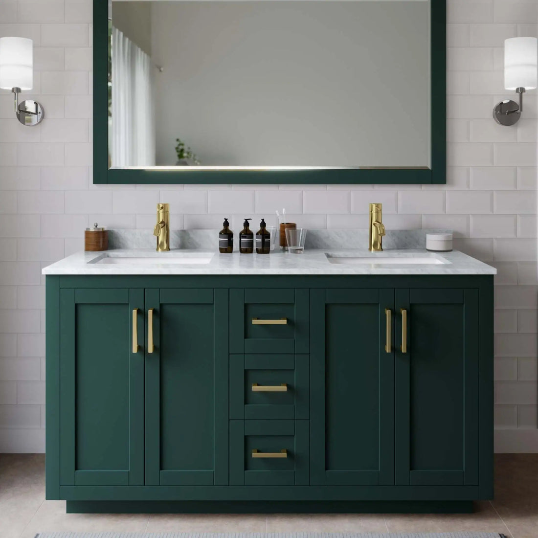 60" Miranda Double Bathroom Vanity in Green with Brushed Gold Trim by Wyndham