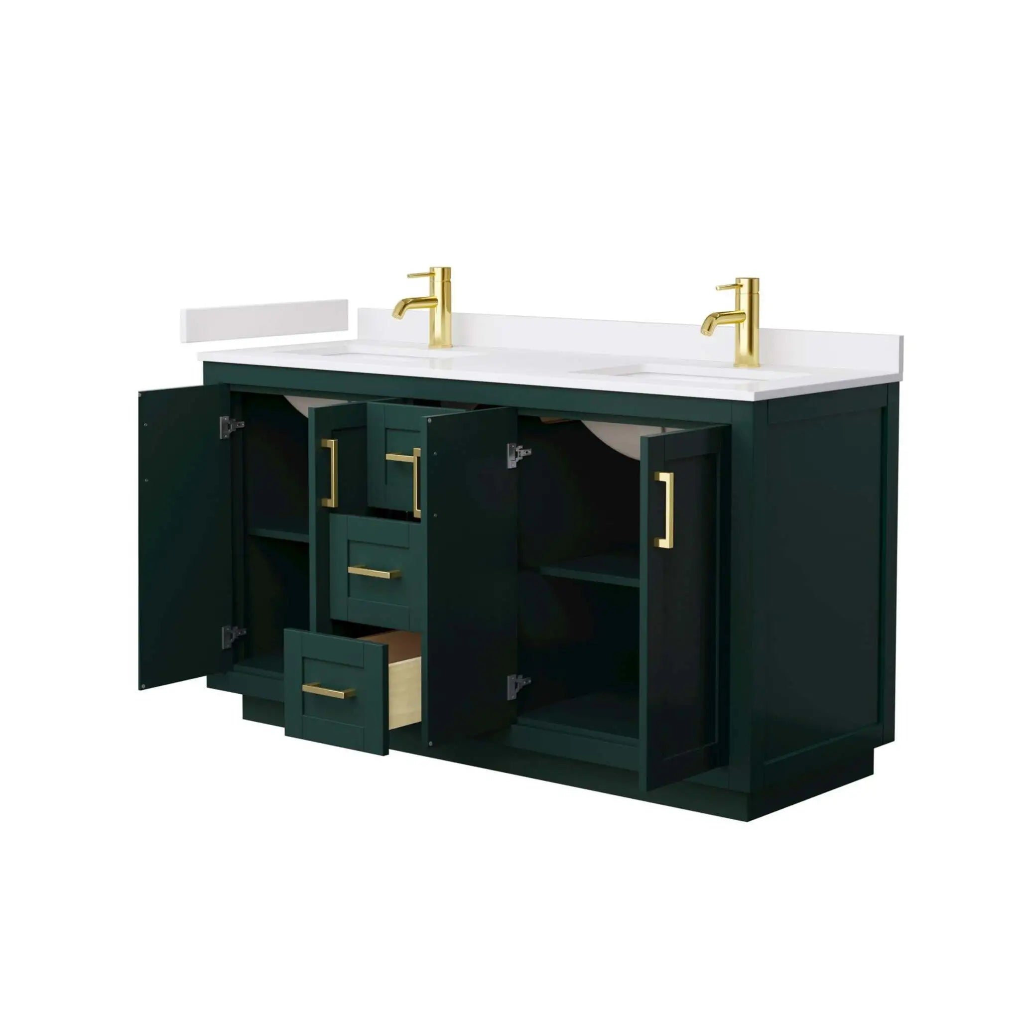 60" Miranda Double Bathroom Vanity in Green with Brushed Gold Trim by Wyndham