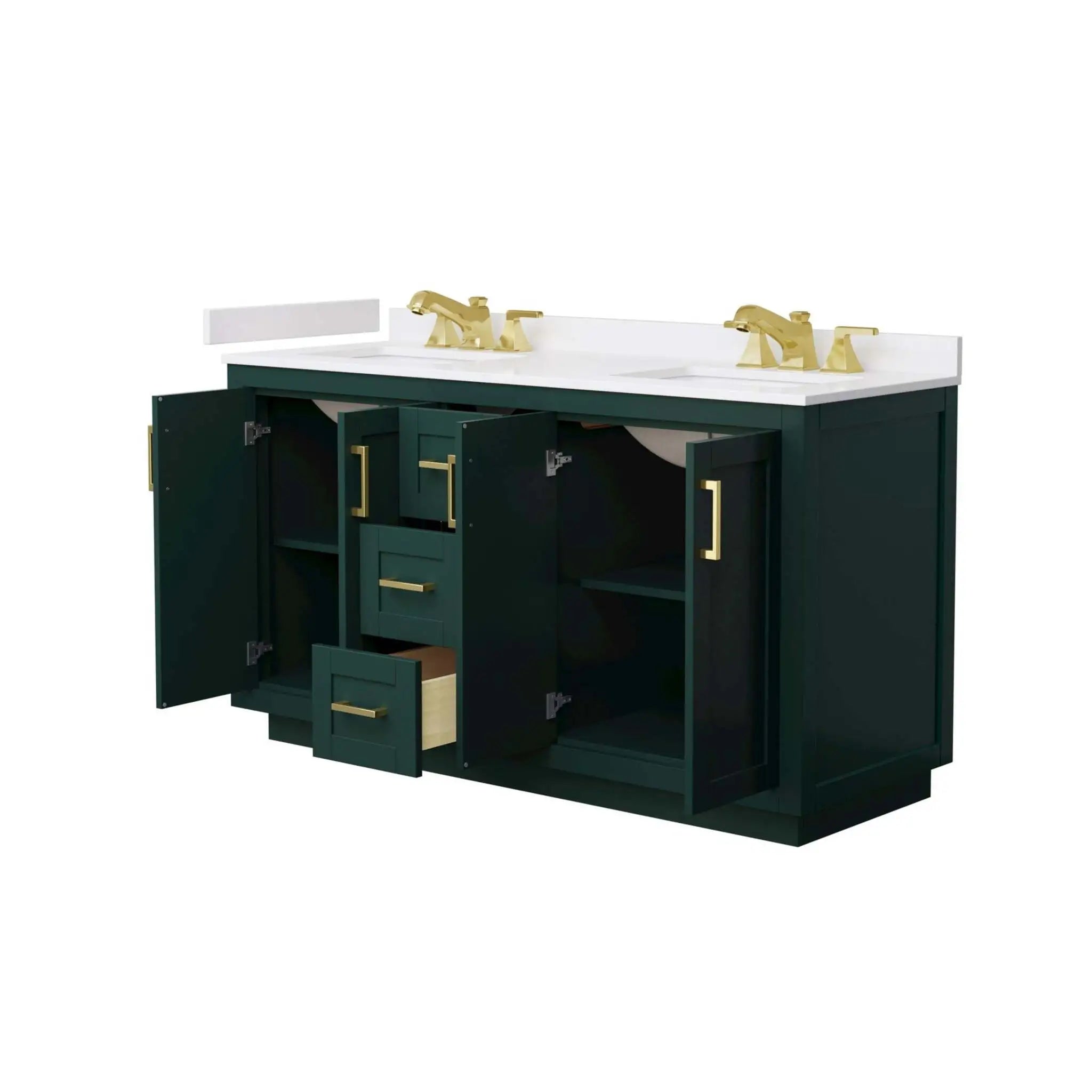 60" Miranda Double Bathroom Vanity in Green with Brushed Gold Trim by Wyndham