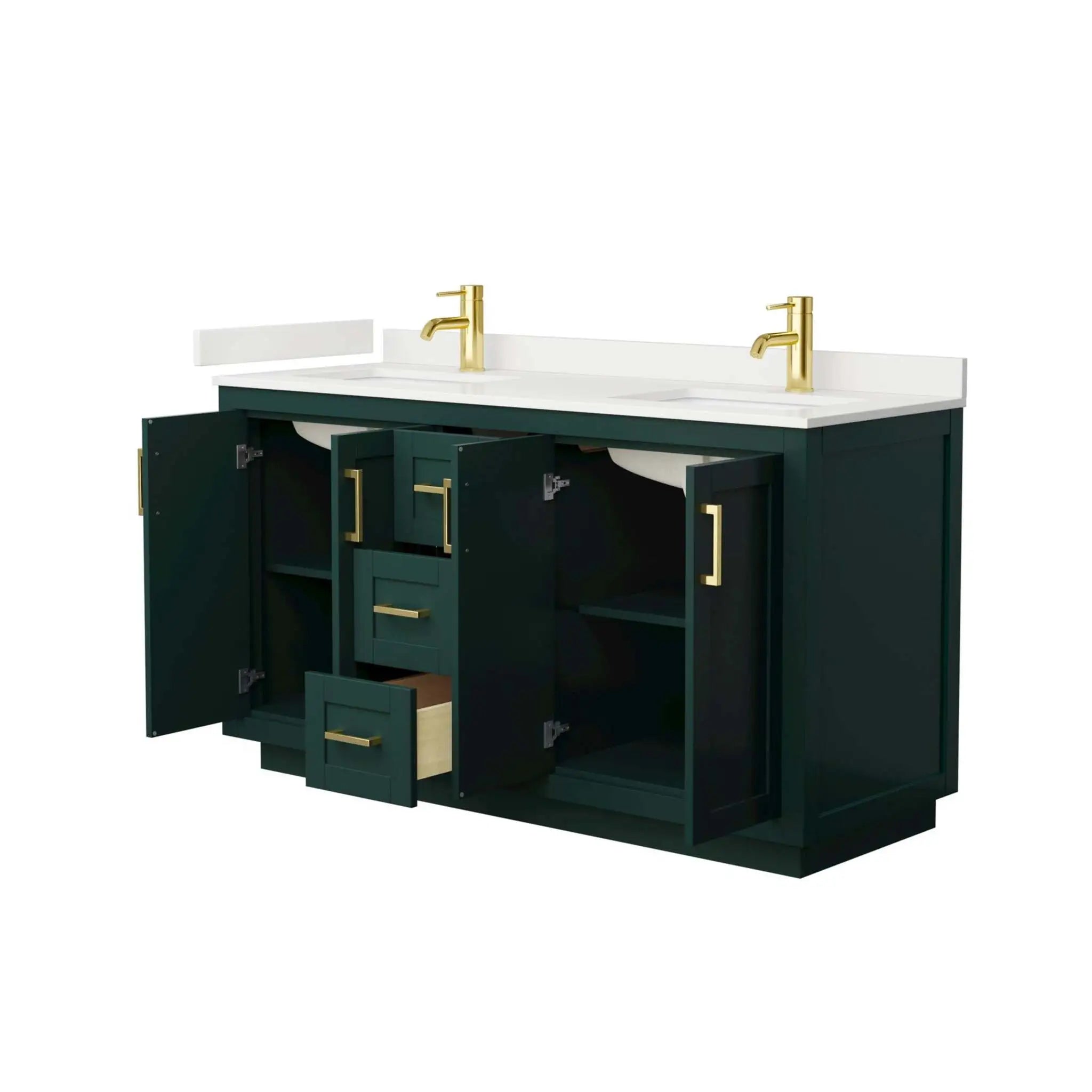 60" Miranda Double Bathroom Vanity in Green with Brushed Gold Trim by Wyndham