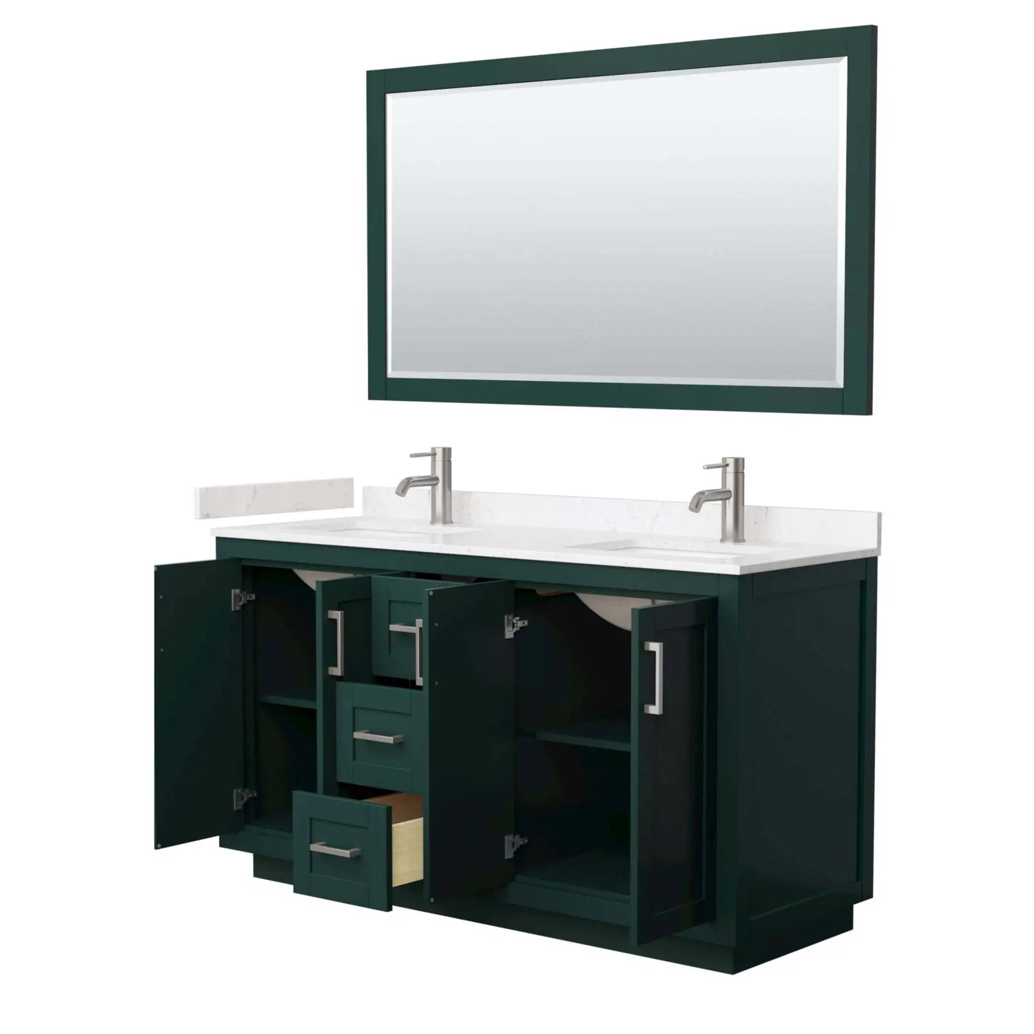 60" Miranda Double Bathroom Vanity in Green with Brushed Nickel Trim & 58" Mirror by Wyndham