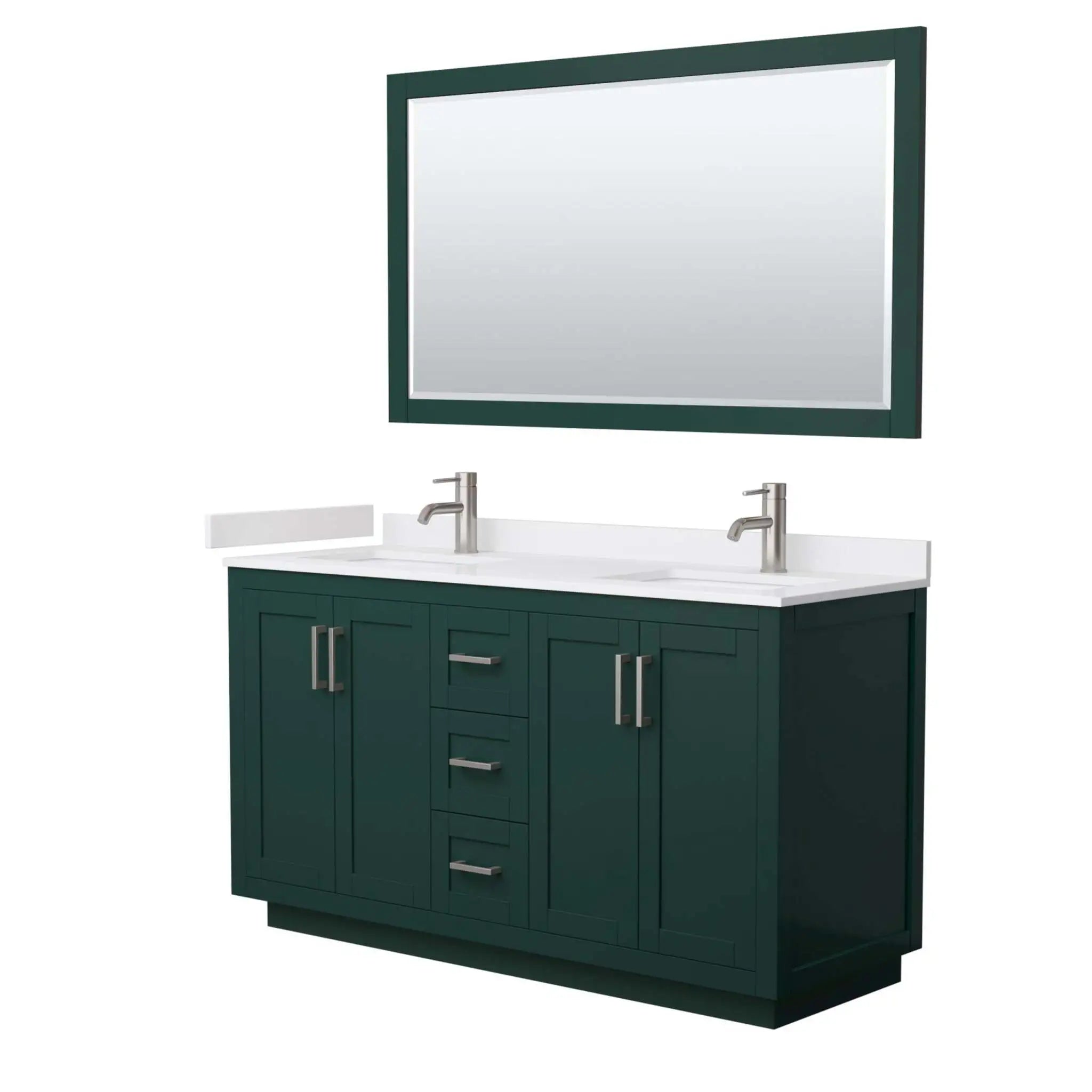 60" Miranda Double Bathroom Vanity in Green with Brushed Nickel Trim & 58" Mirror by Wyndham