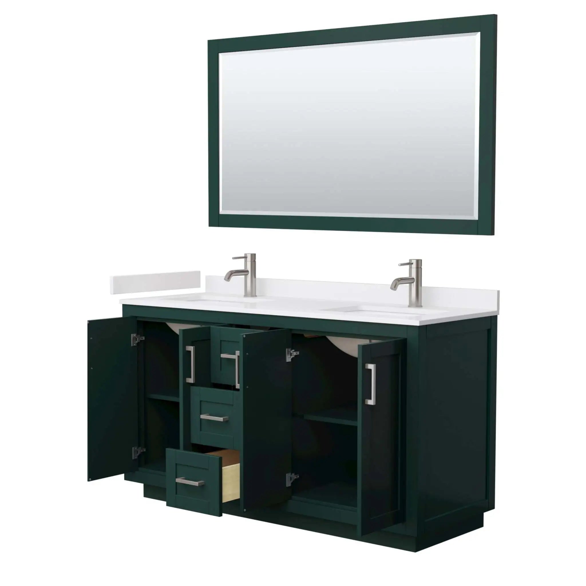 60" Miranda Double Bathroom Vanity in Green with Brushed Nickel Trim & 58" Mirror by Wyndham
