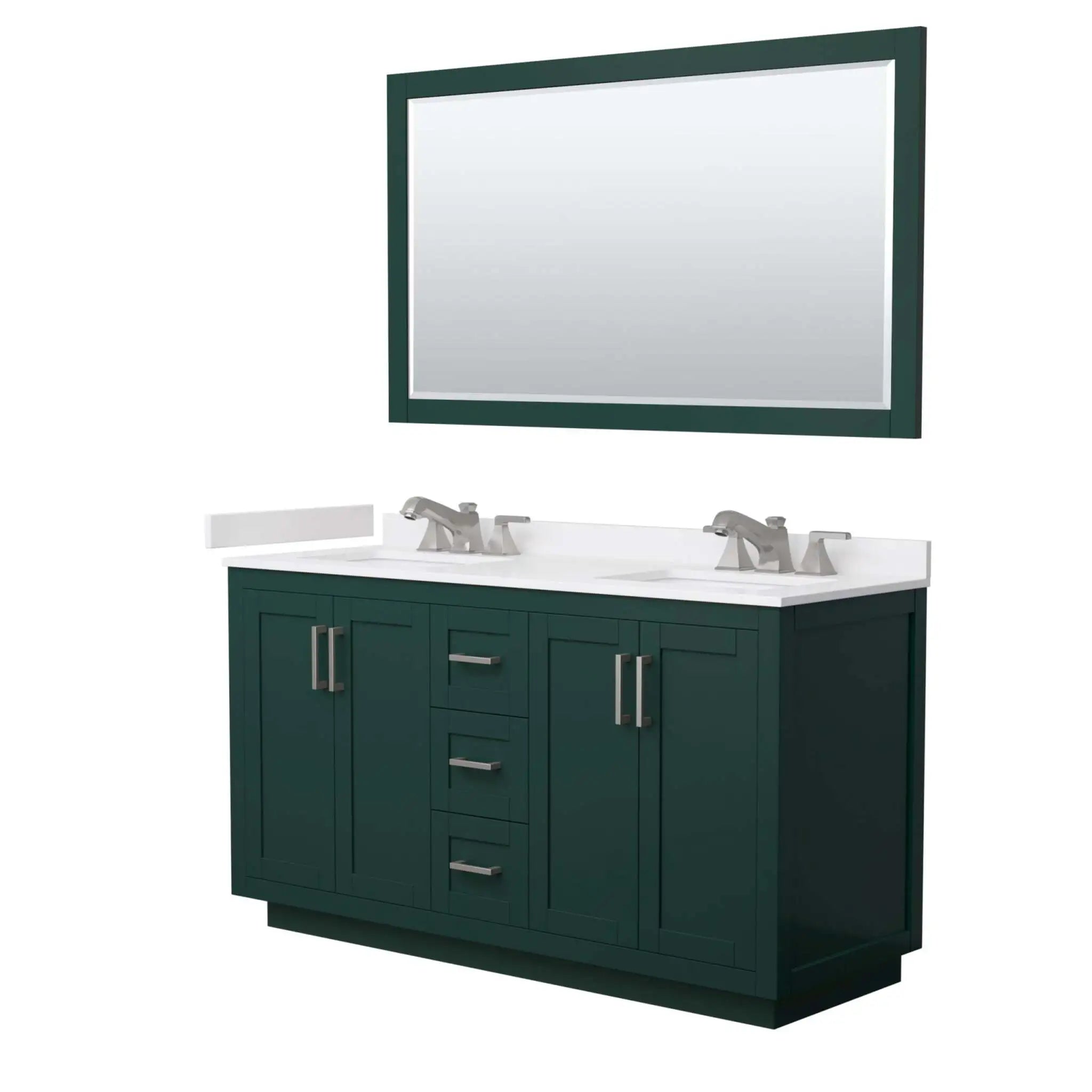 60" Miranda Double Bathroom Vanity in Green with Brushed Nickel Trim & 58" Mirror by Wyndham