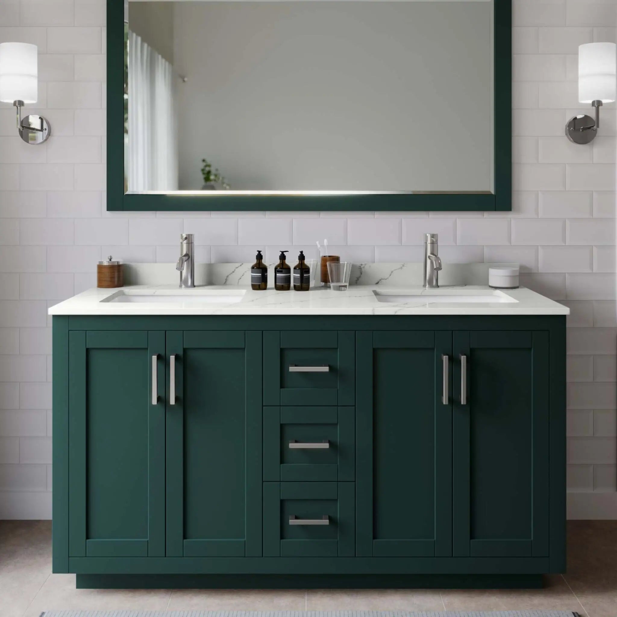 60" Miranda Double Bathroom Vanity in Green with Brushed Nickel Trim by Wyndham