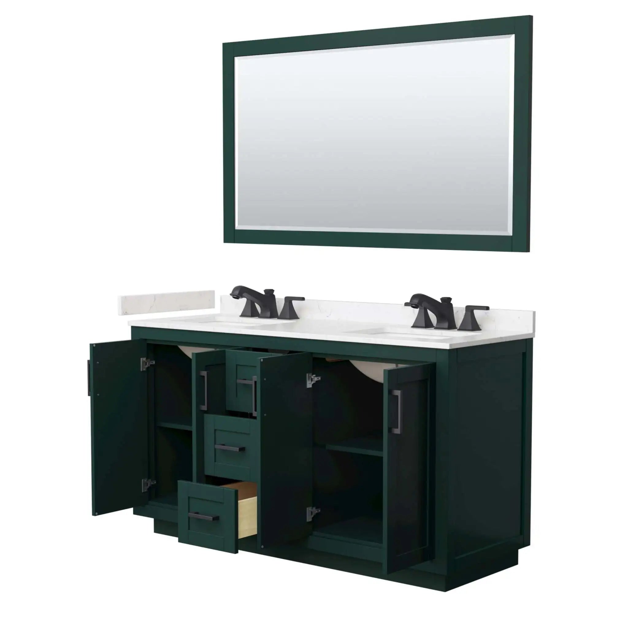 60" Miranda Double Bathroom Vanity in Green with Matte Black Trim & 58" Mirror by Wyndham