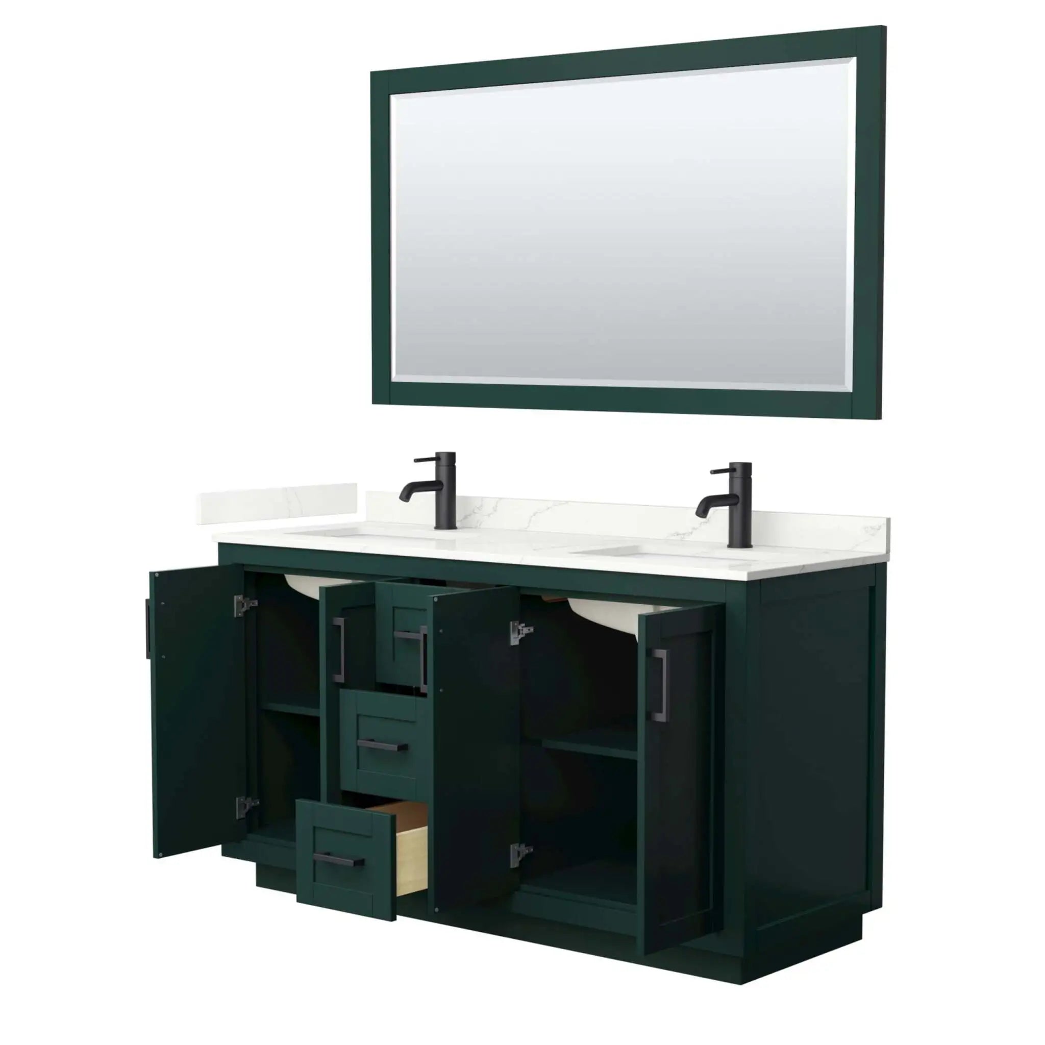 60" Miranda Double Bathroom Vanity in Green with Matte Black Trim & 58" Mirror by Wyndham