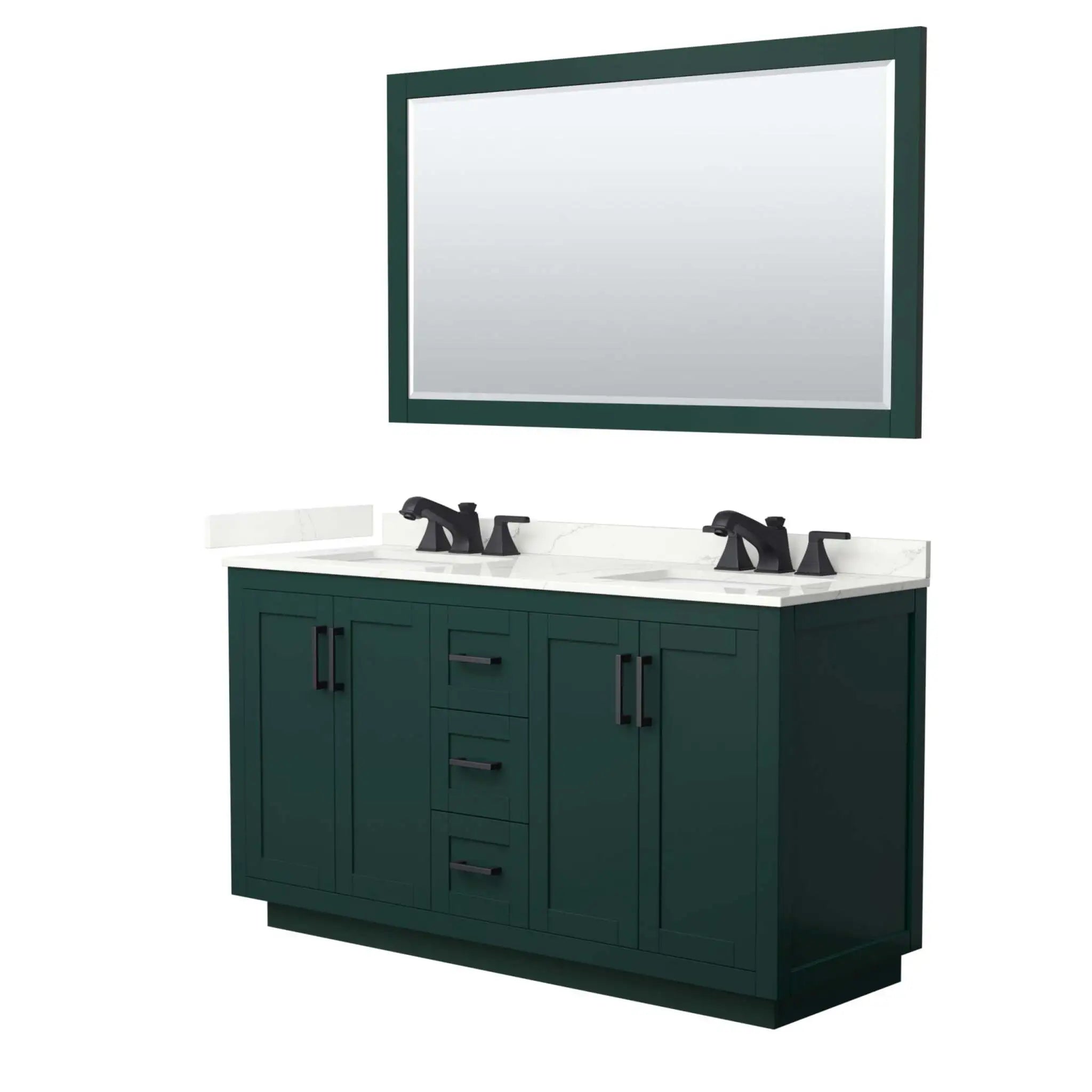 60" Miranda Double Bathroom Vanity in Green with Matte Black Trim & 58" Mirror by Wyndham