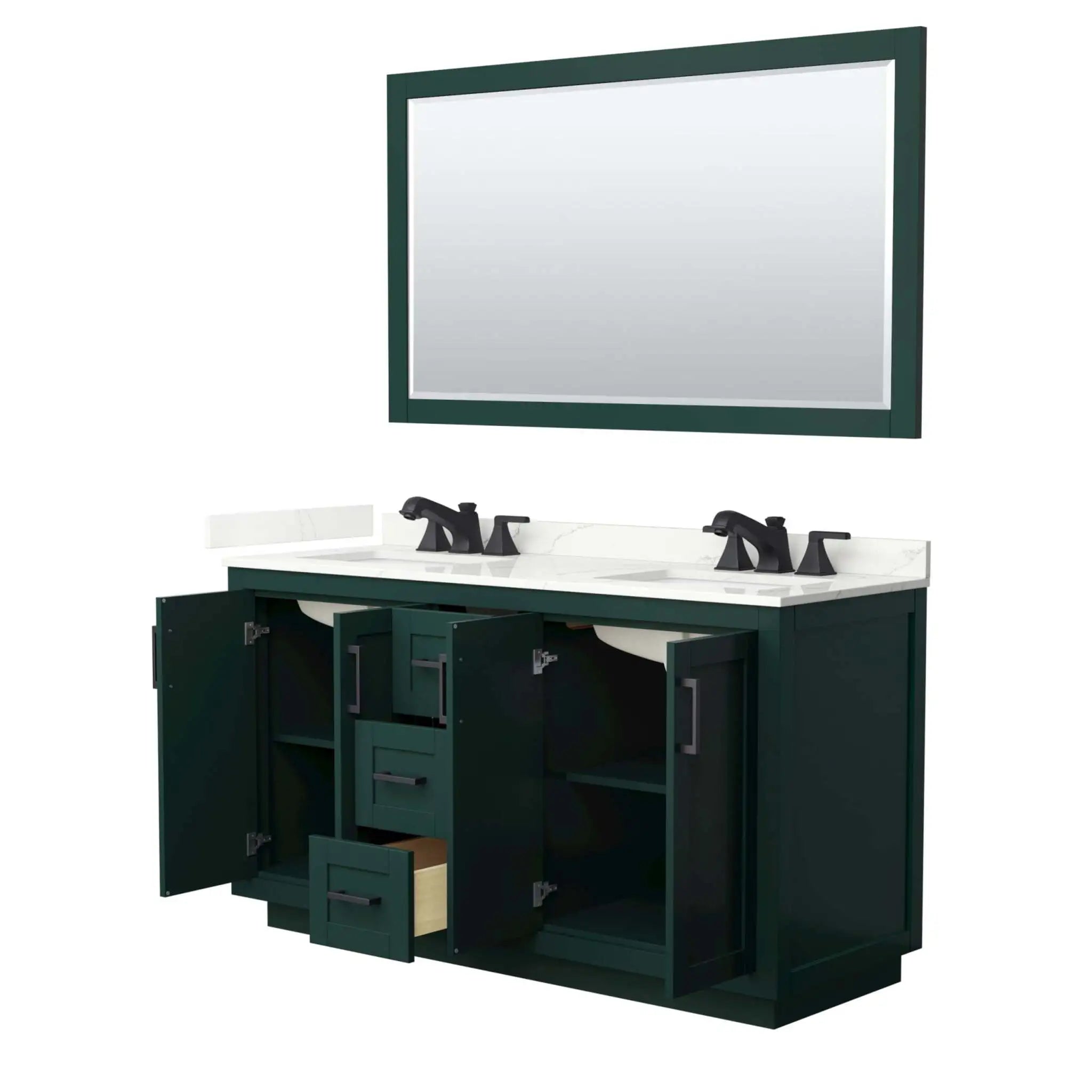 60" Miranda Double Bathroom Vanity in Green with Matte Black Trim & 58" Mirror by Wyndham
