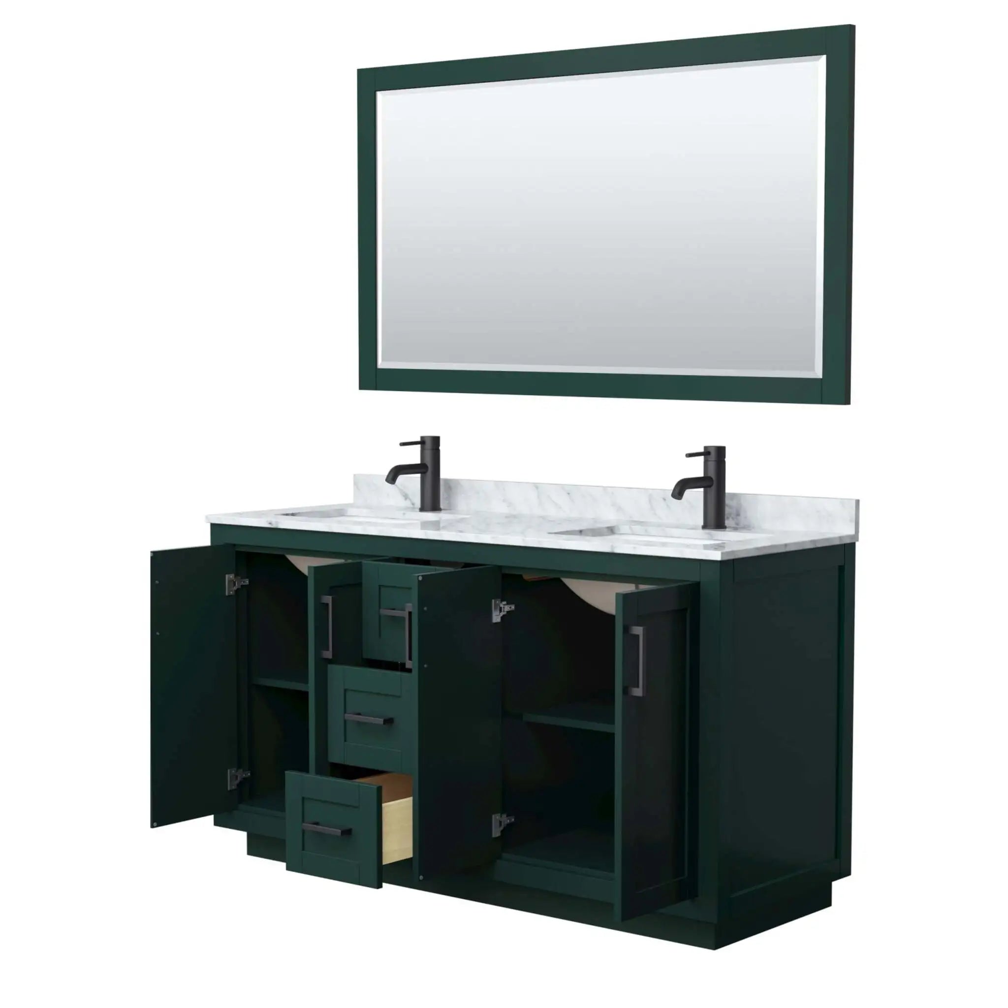 60" Miranda Double Bathroom Vanity in Green with Matte Black Trim & 58" Mirror by Wyndham