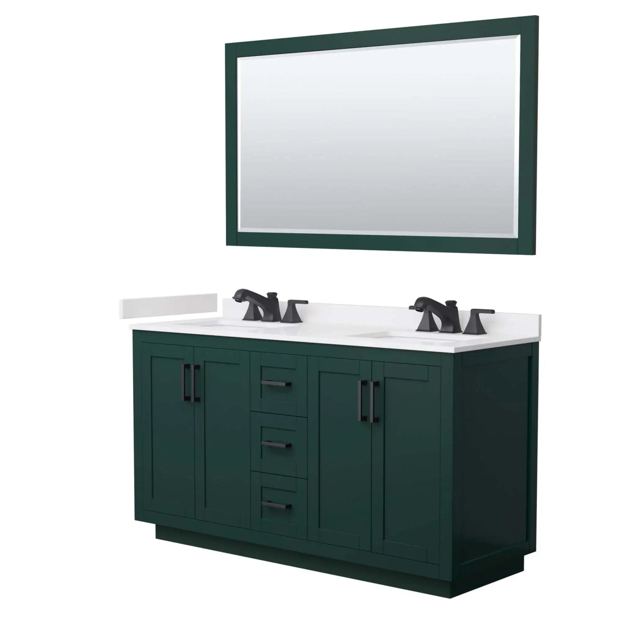 60" Miranda Double Bathroom Vanity in Green with Matte Black Trim & 58" Mirror by Wyndham