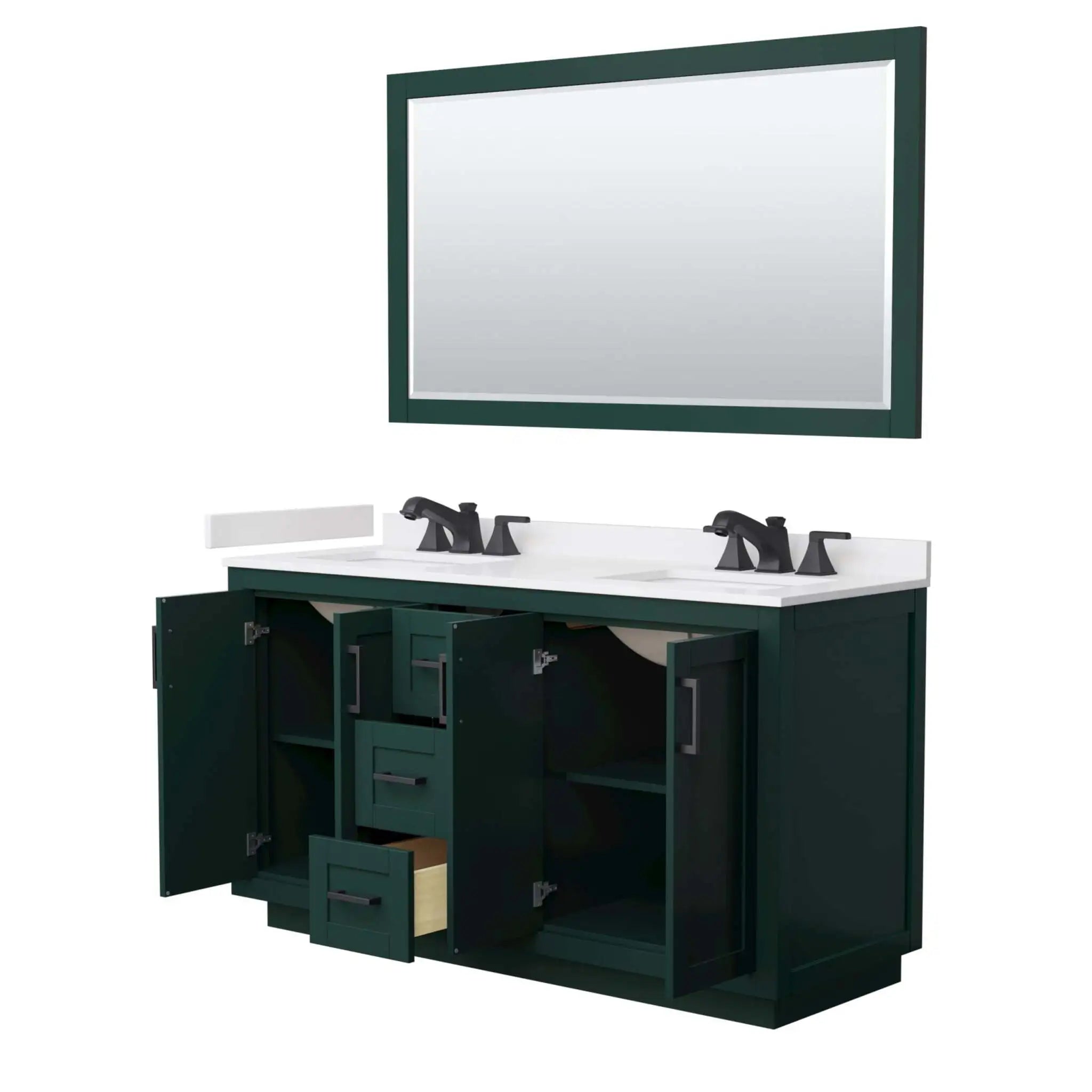 60" Miranda Double Bathroom Vanity in Green with Matte Black Trim & 58" Mirror by Wyndham