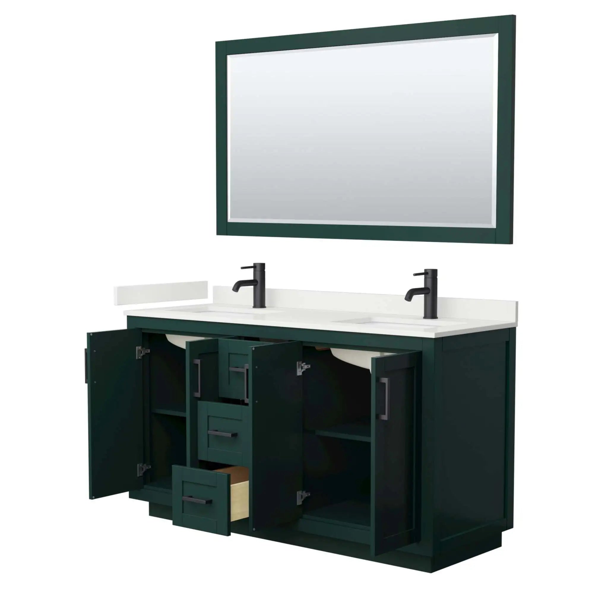 60" Miranda Double Bathroom Vanity in Green with Matte Black Trim & 58" Mirror by Wyndham