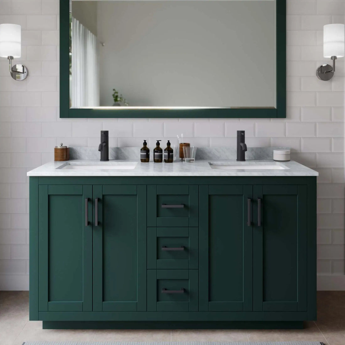 60" Miranda Double Bathroom Vanity in Green with Matte Black Trim by Wyndham