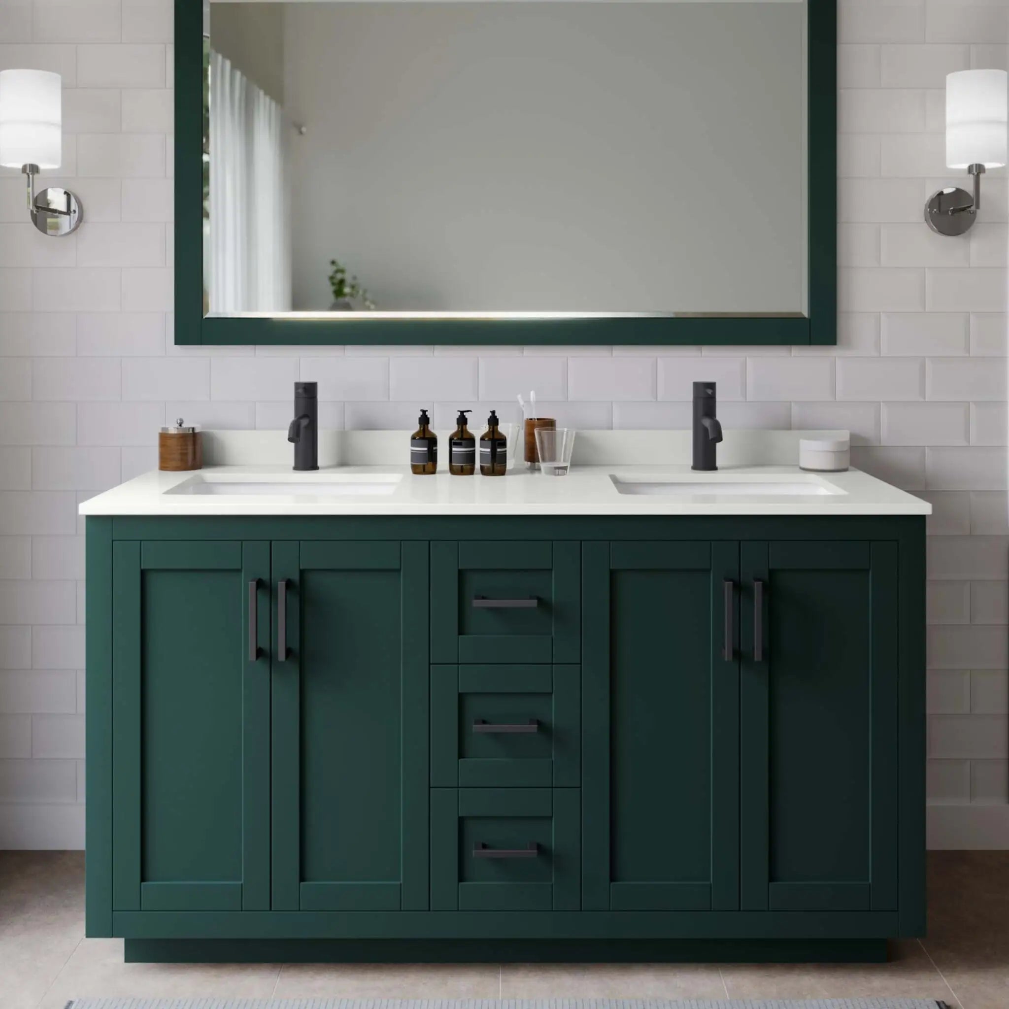 60" Miranda Double Bathroom Vanity in Green with Matte Black Trim by Wyndham