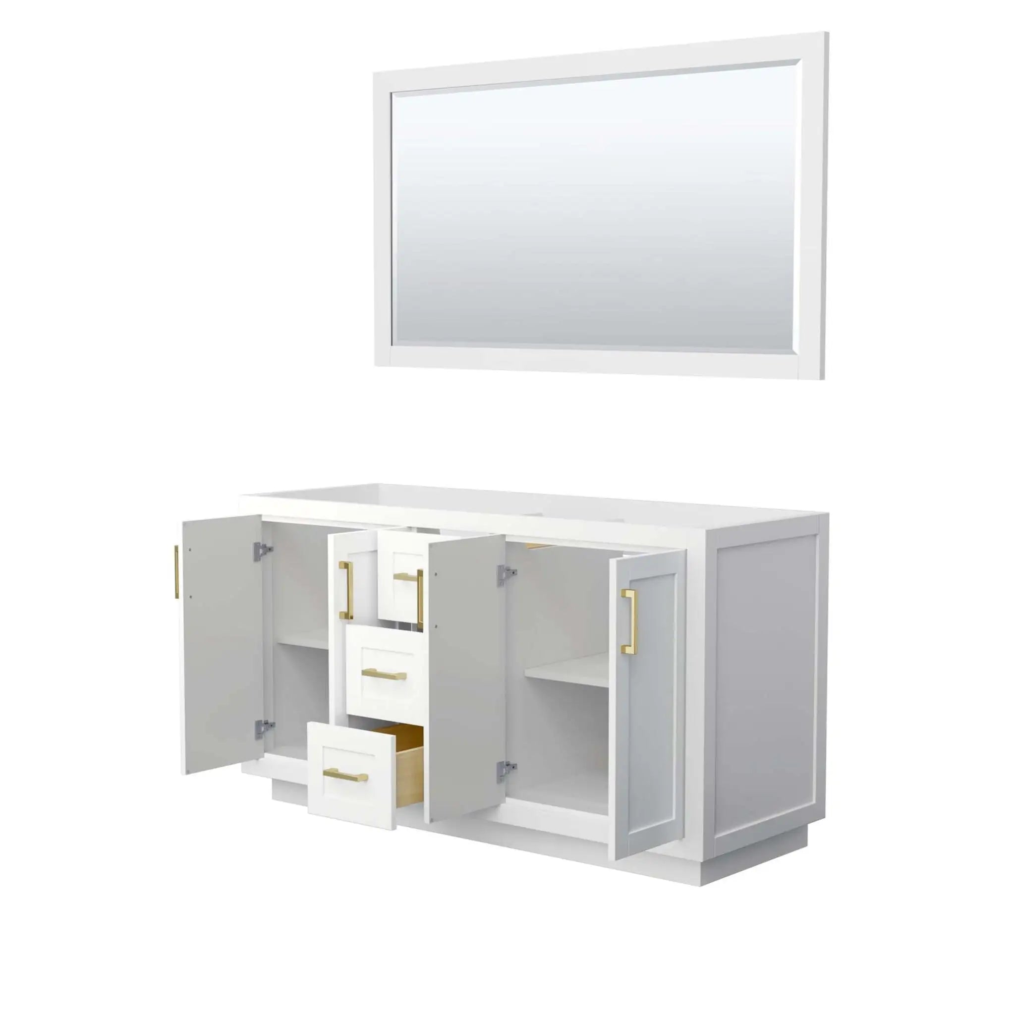 60" Miranda Double Bathroom Vanity in White with Brushed Gold Trim & 58" Mirror by Wyndham