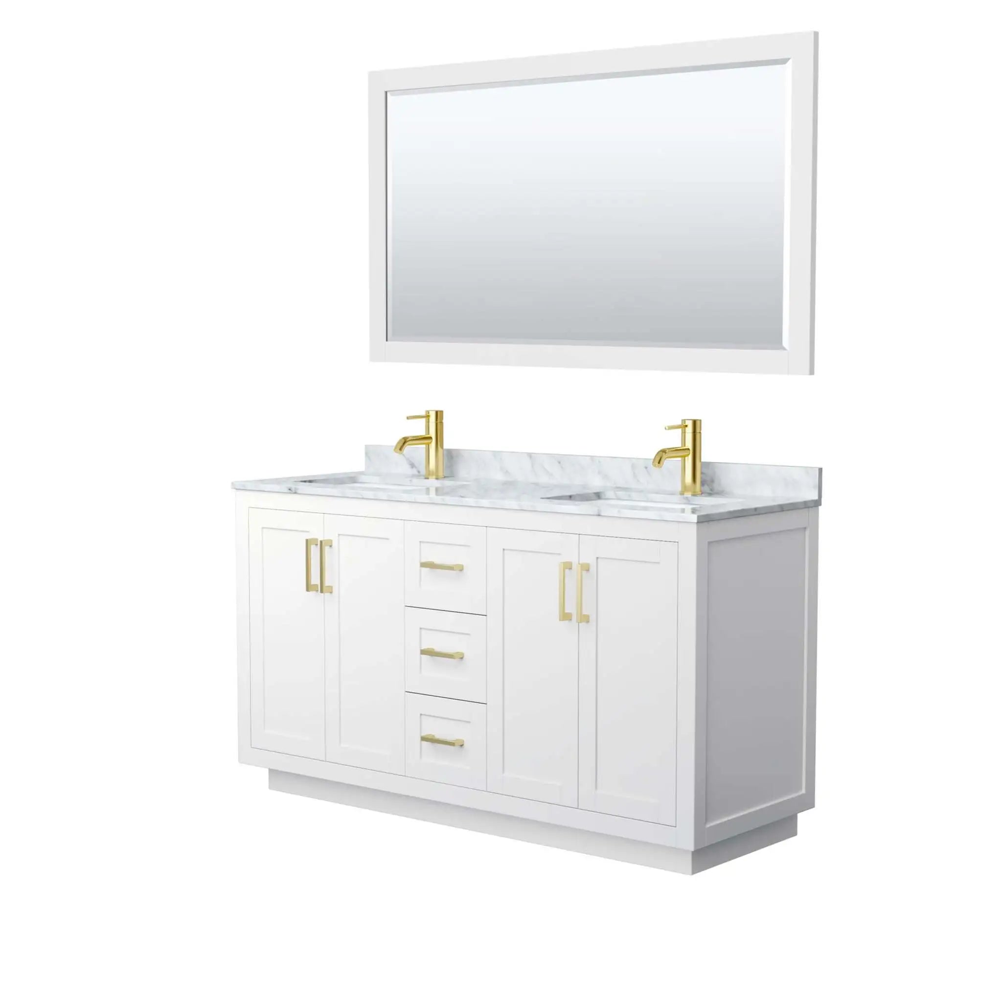 60" Miranda Double Bathroom Vanity in White with Brushed Gold Trim & 58" Mirror by Wyndham