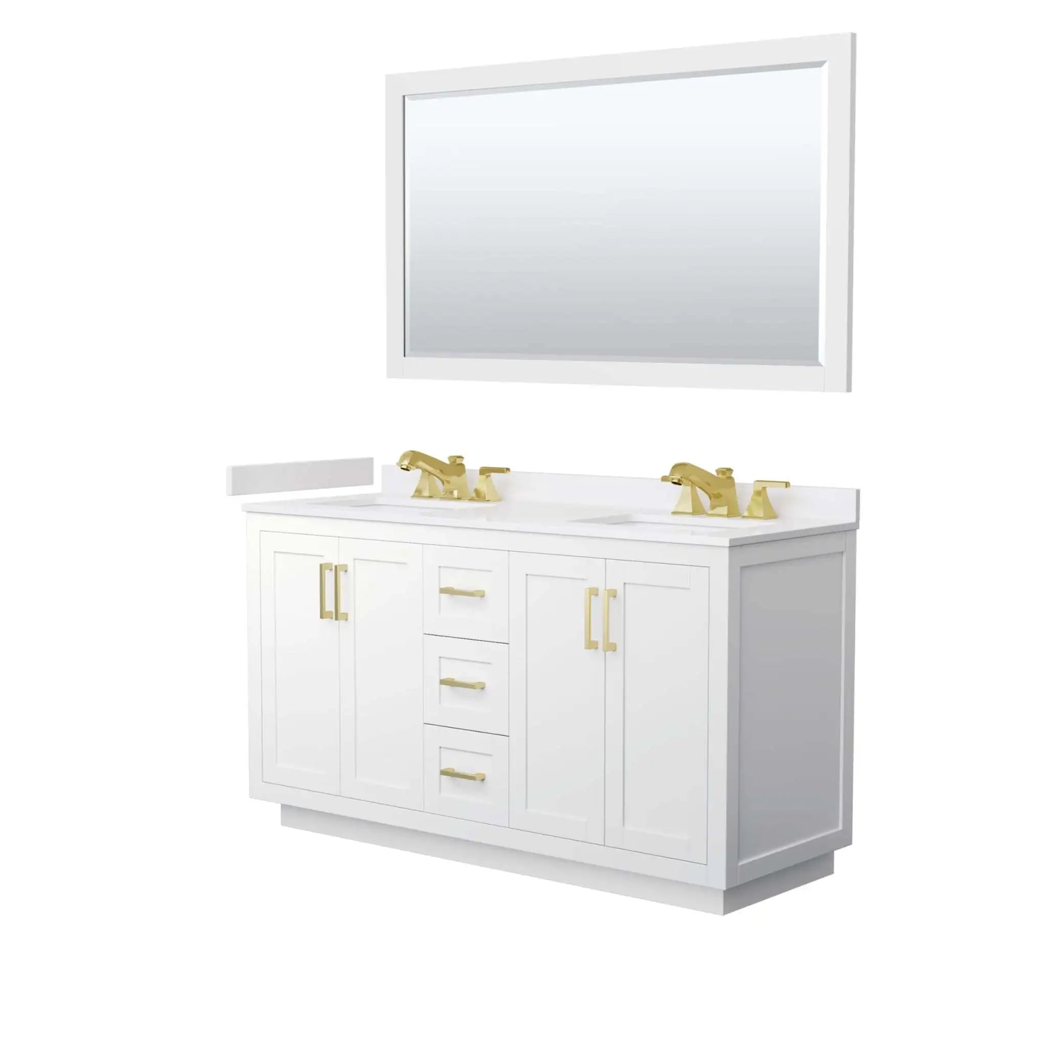 60" Miranda Double Bathroom Vanity in White with Brushed Gold Trim & 58" Mirror by Wyndham