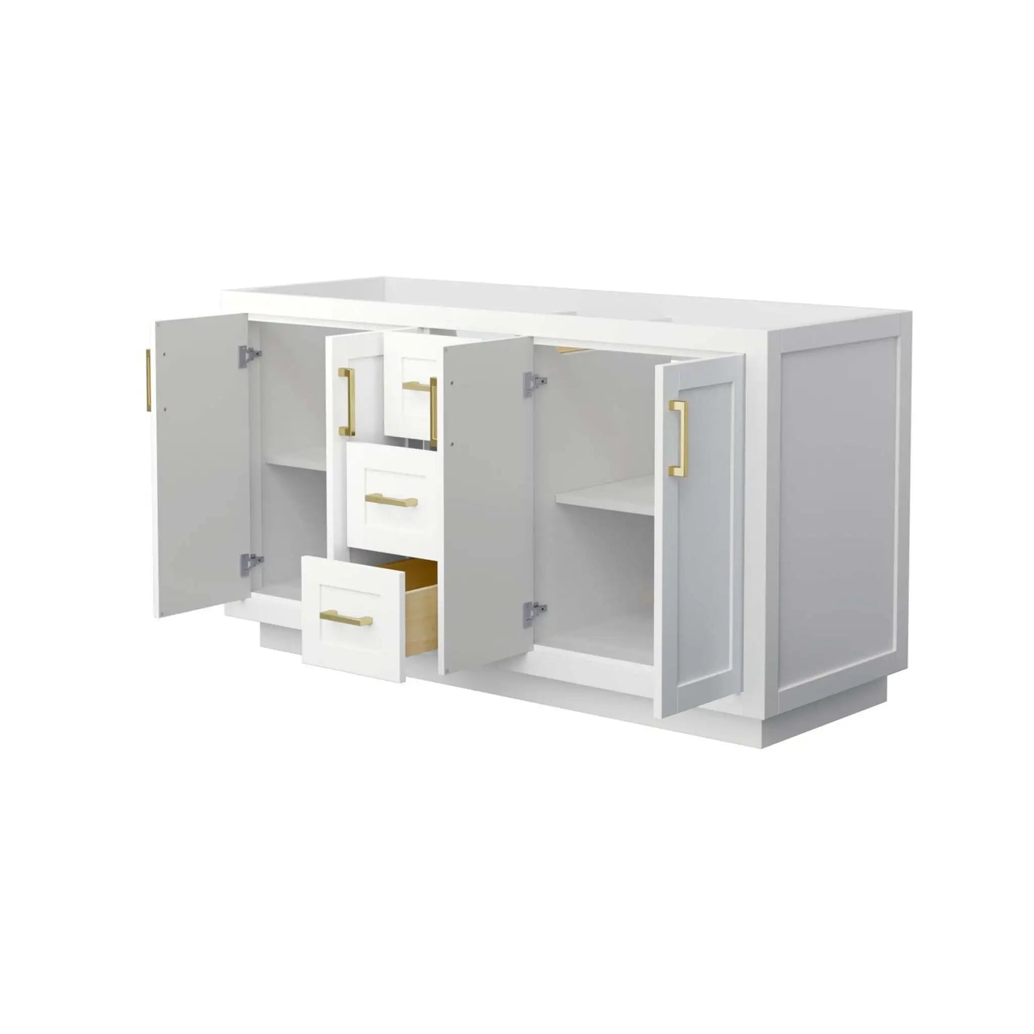 60" Miranda Double Bathroom Vanity in White with Brushed Gold Trim by Wyndham