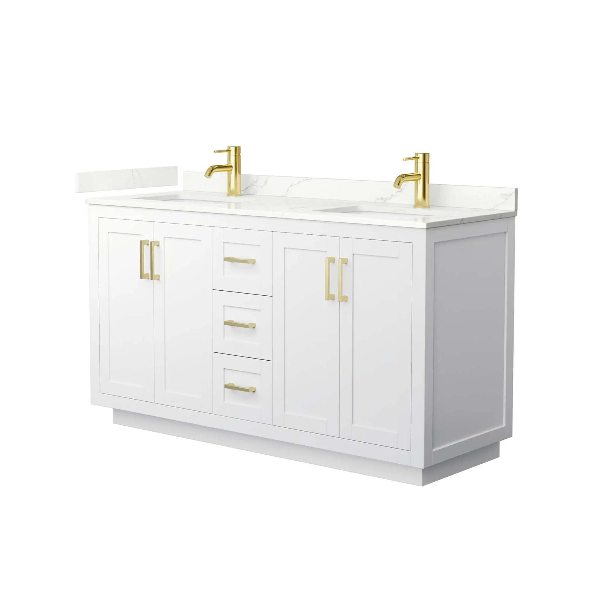 60" Miranda Double Bathroom Vanity in White with Brushed Gold Trim by Wyndham